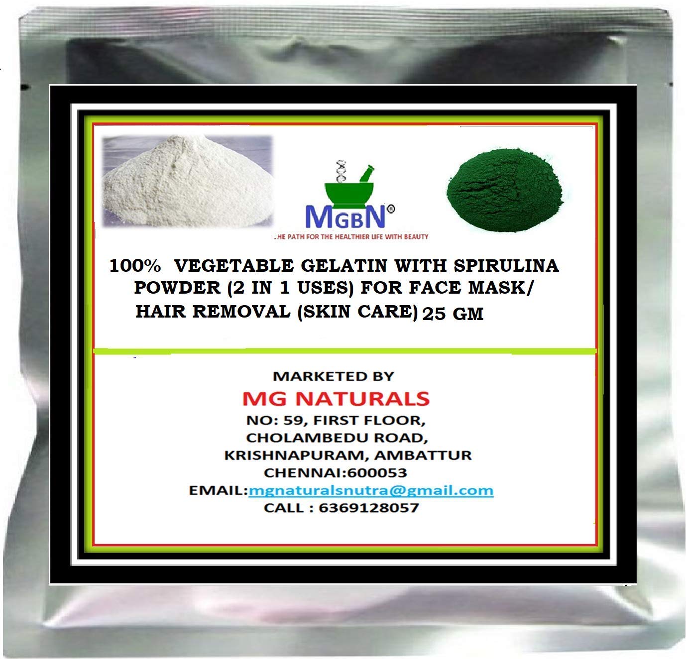 100% Natural Vegetable Gelatin with Spirulina Powder - 2-in-1 Face Mask & Hair Removal for Glowing Skin (25g) | DIY Skincare, Spa Treatment, At-Home Beauty Routine