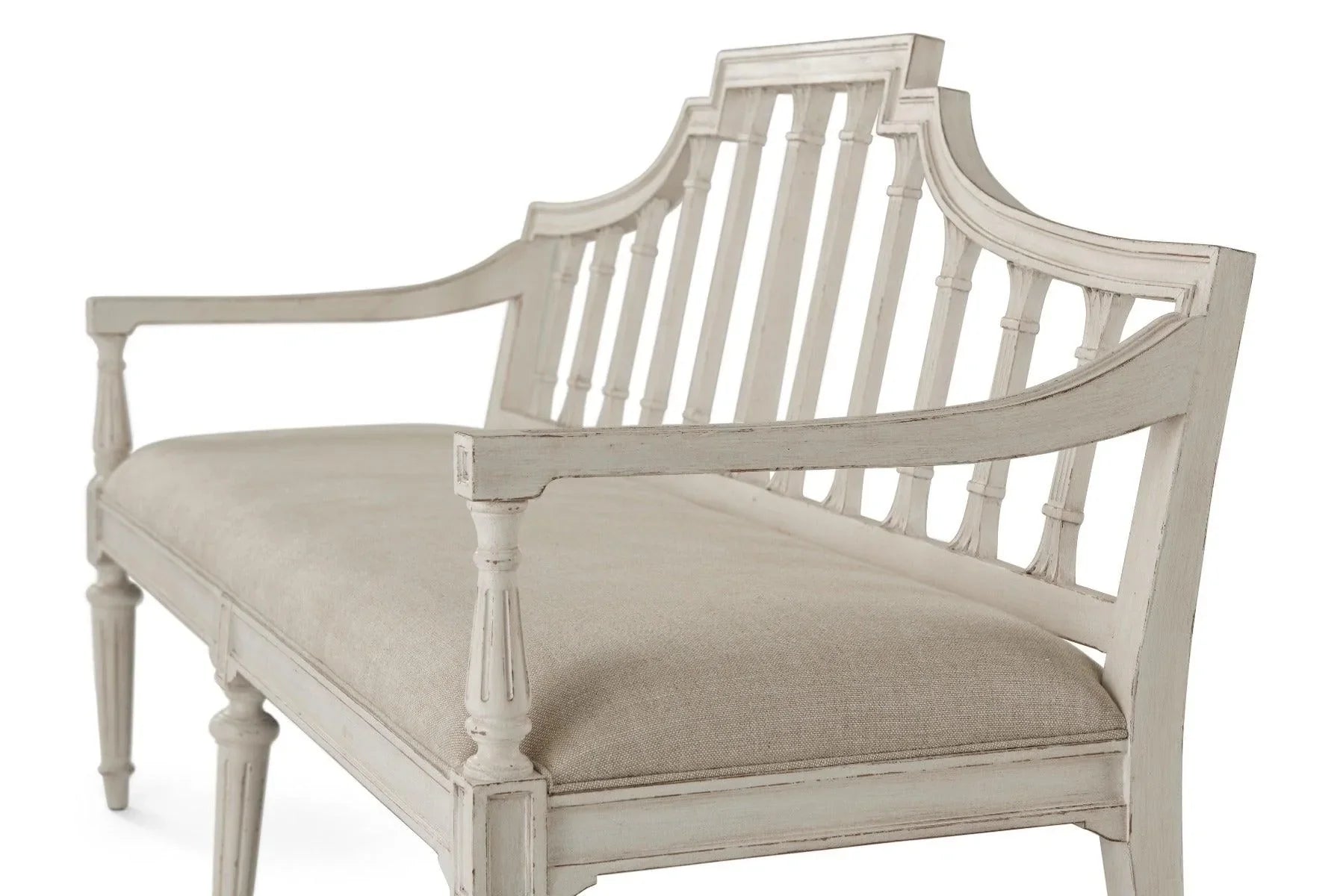 Arched Back Settee with Carved Fluted Detailing - Distressed Wood Sofa Bench in 2 Finish Options | Perfect for Entryway, Living Room or Bedroom Seating