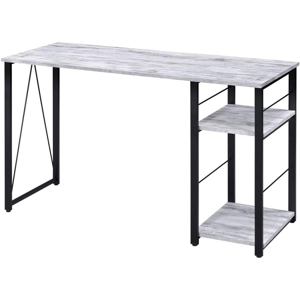Acme Vadna Wooden 2-Shelf Writing Desk in Antique White & Black - Compact Home Office Desk for Small Spaces, Study Room & Dormitory