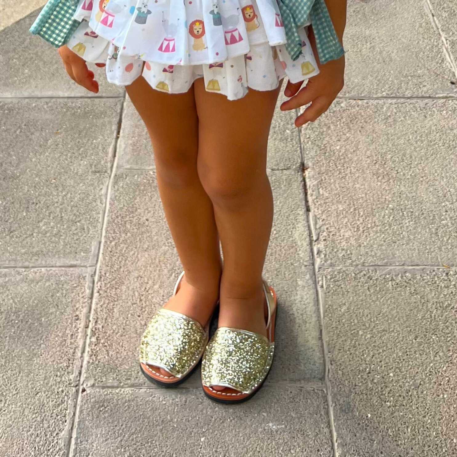 Glittery Leather Menorcan Sandals for Kids - Iker 1097R Sparkling Shoes | Perfect for Beach, Party & Summer Outfits