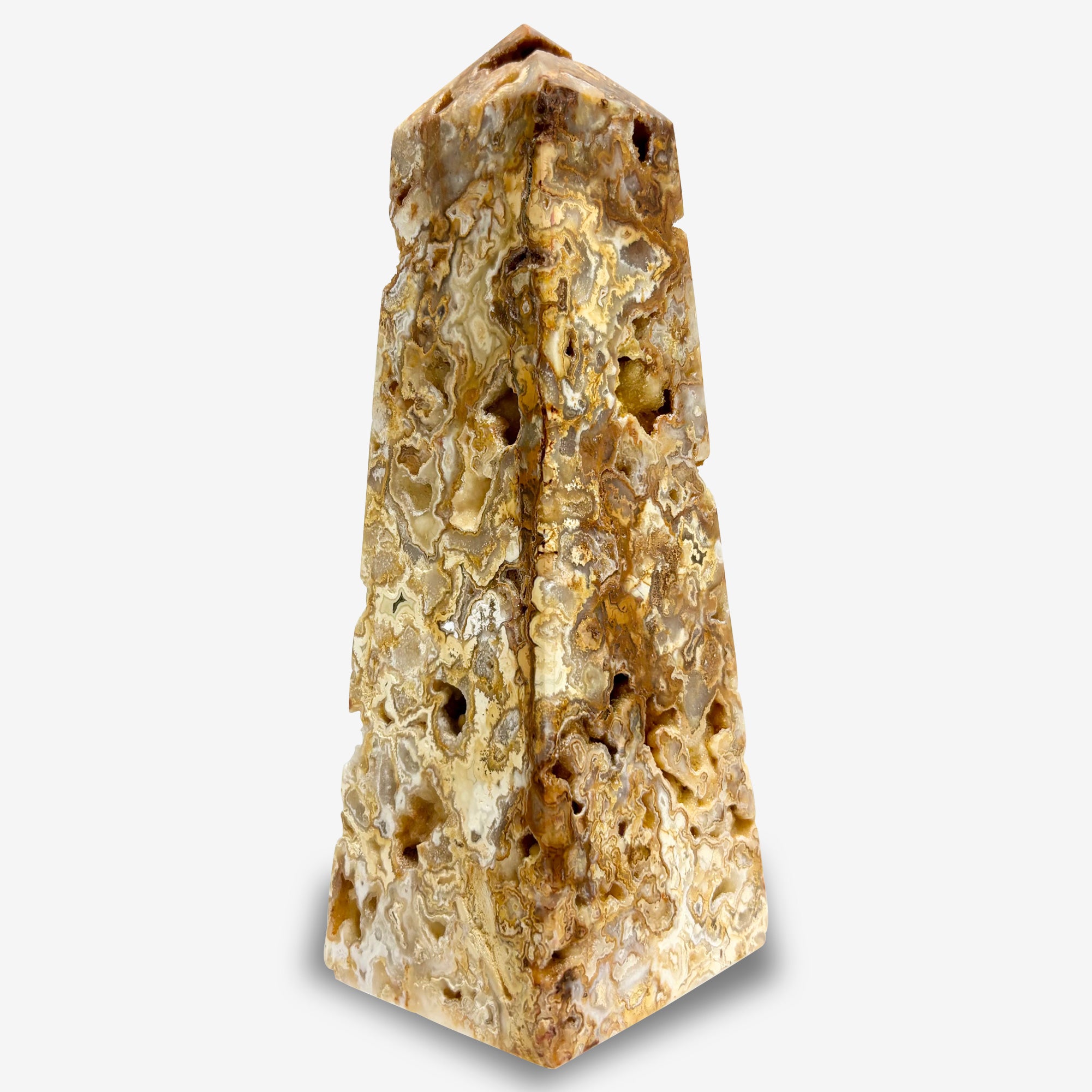 Polished Crazy Lace Agate Crystal Wand - Natural Standing Obelisk Tower for Grounding, Joy & Emotional Healing - Healing Crystal Display for Collectors & Home Decor - Perfect for Meditation, Reiki & Spiritual Practices RPO342