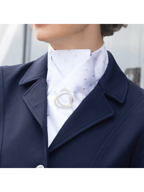 Equetech Ready Tied Stock Tie - White with Metallic Diamonds for Equestrian Events & Formal Occasions