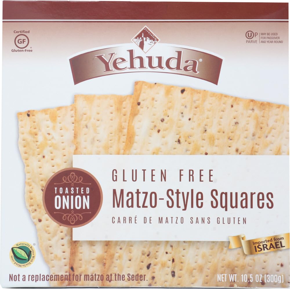 Gluten Free Onion Matzo Squares - Pack of 12 | Kosher Passover Snacks | Perfect for Jewish Holidays, School Lunches & Healthy Cracker Alternatives