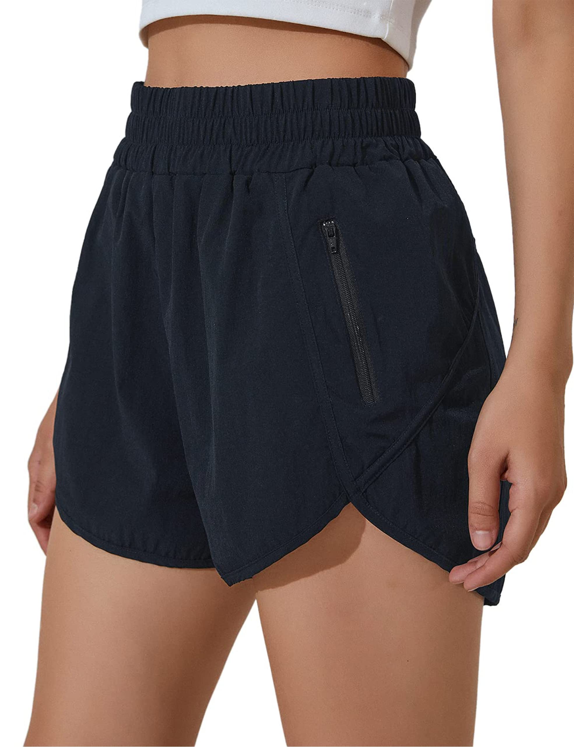 BMJL Women's High Waisted Running Shorts with Pockets - Elastic Waistband, Quick Dry Athletic Workout Shorts for Yoga, Gym, Jogging & Outdoor Sports