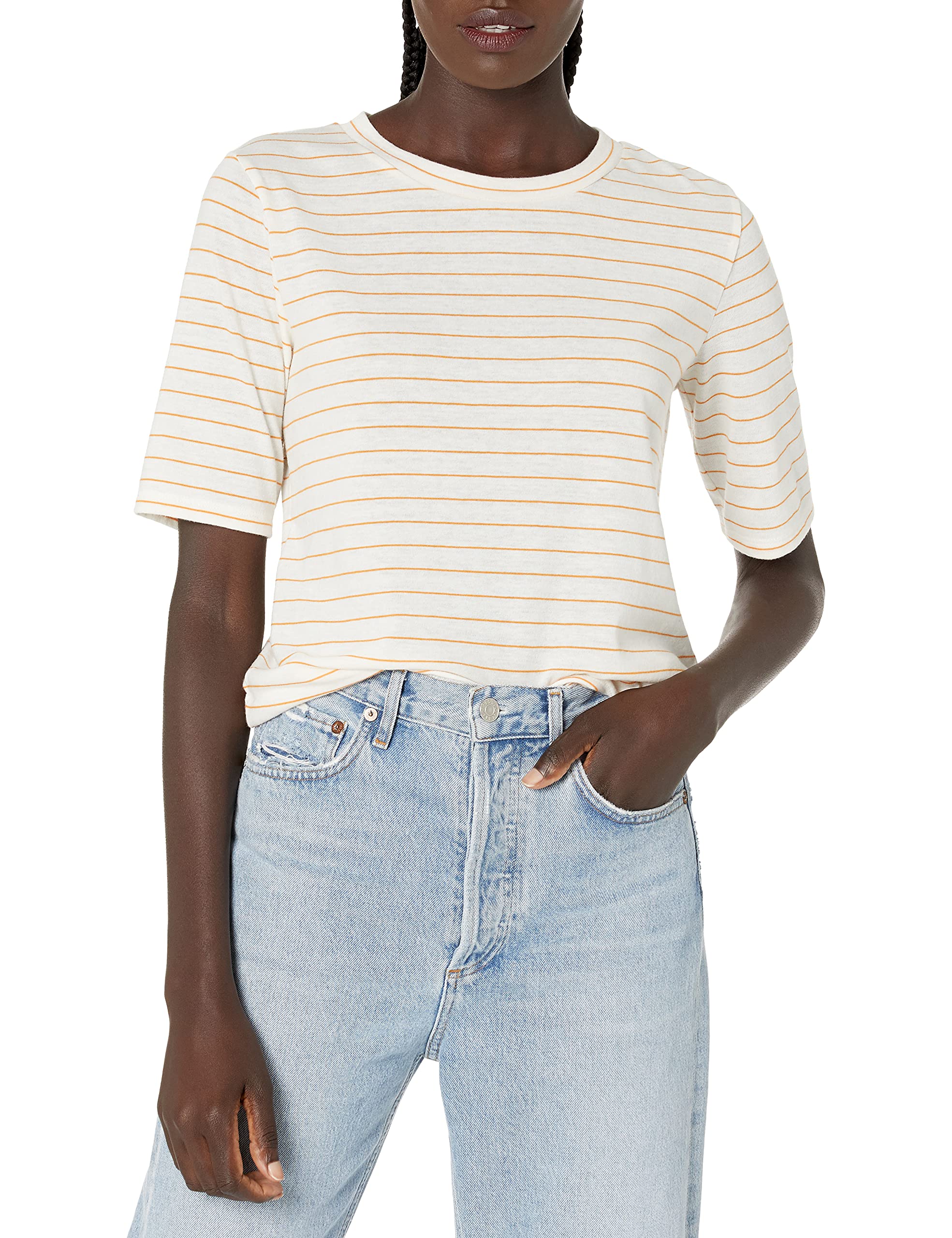 Vince Women's Chalk Stripe Elbow Sleeve Crew Neck Sweater - Casual Office Wear & Fall Layering Essential
