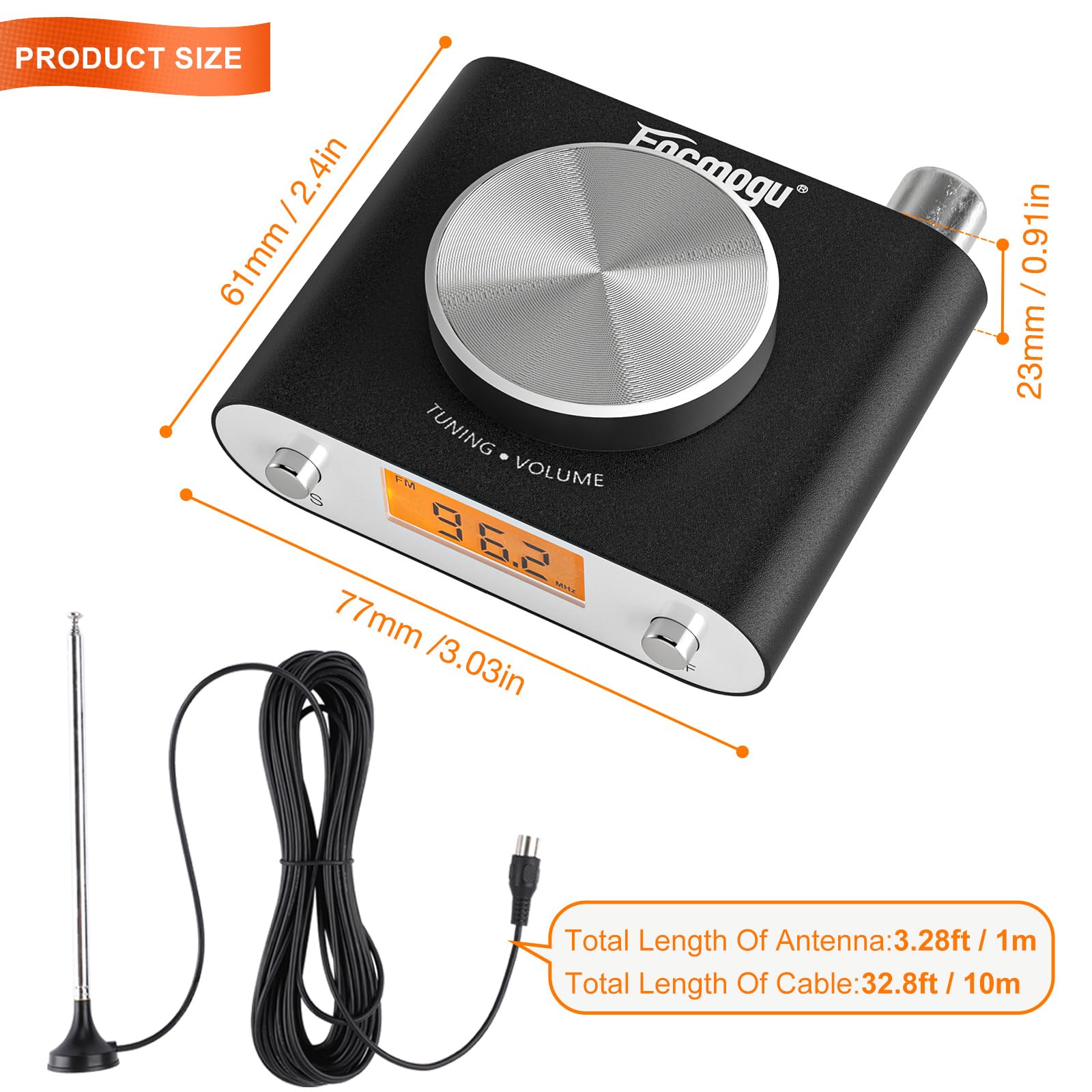 Facmogu FM Radio Receiver - Si4730 Global Frequency AM/FM Radio with 33ft Long Antenna, 3.5mm Audio Output & LCD Display - Perfect for Home, Office, Emergency Use & Outdoor Activities