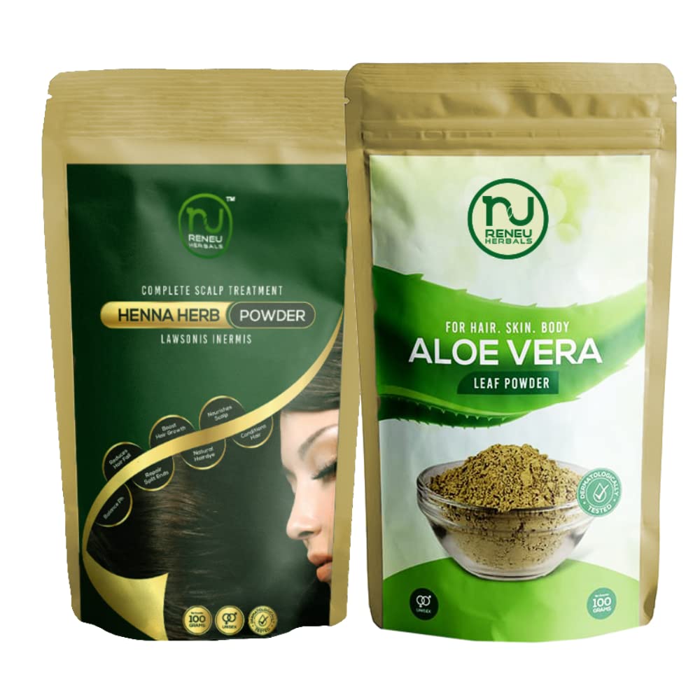Organic Natural Henna & Aloe Vera Powder for Hair Growth & Shine | 100% Pure Mehndi Powder | Chemical-Free Hair Treatment | Pack of 2 (200g) | Perfect for DIY Hair Coloring, Conditioning & Bridal Mehndi Designs
