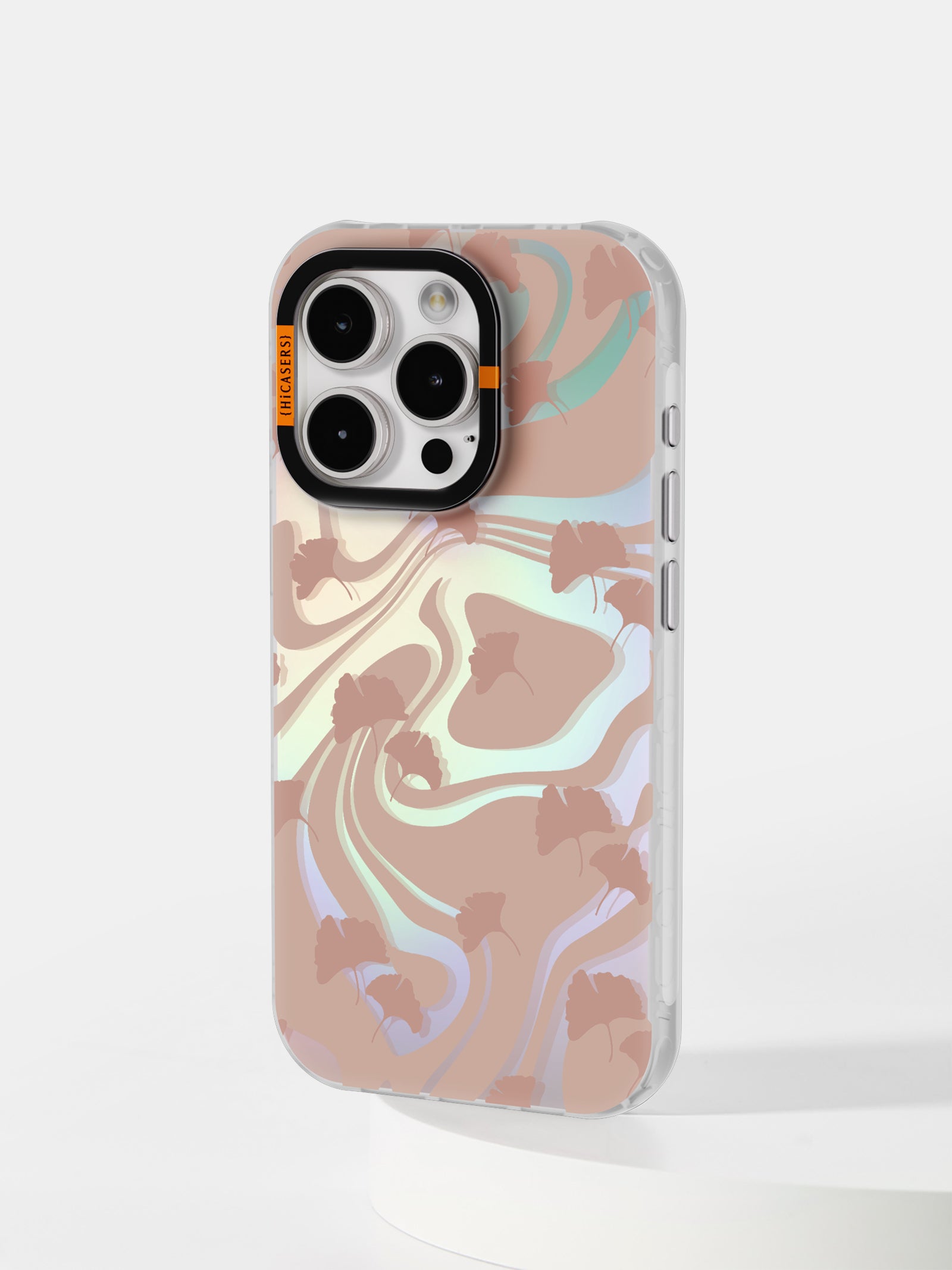 Fall Streams Mirror Case with Ginkgo Leaves - Elegant Peach Design for Home & Office Decor