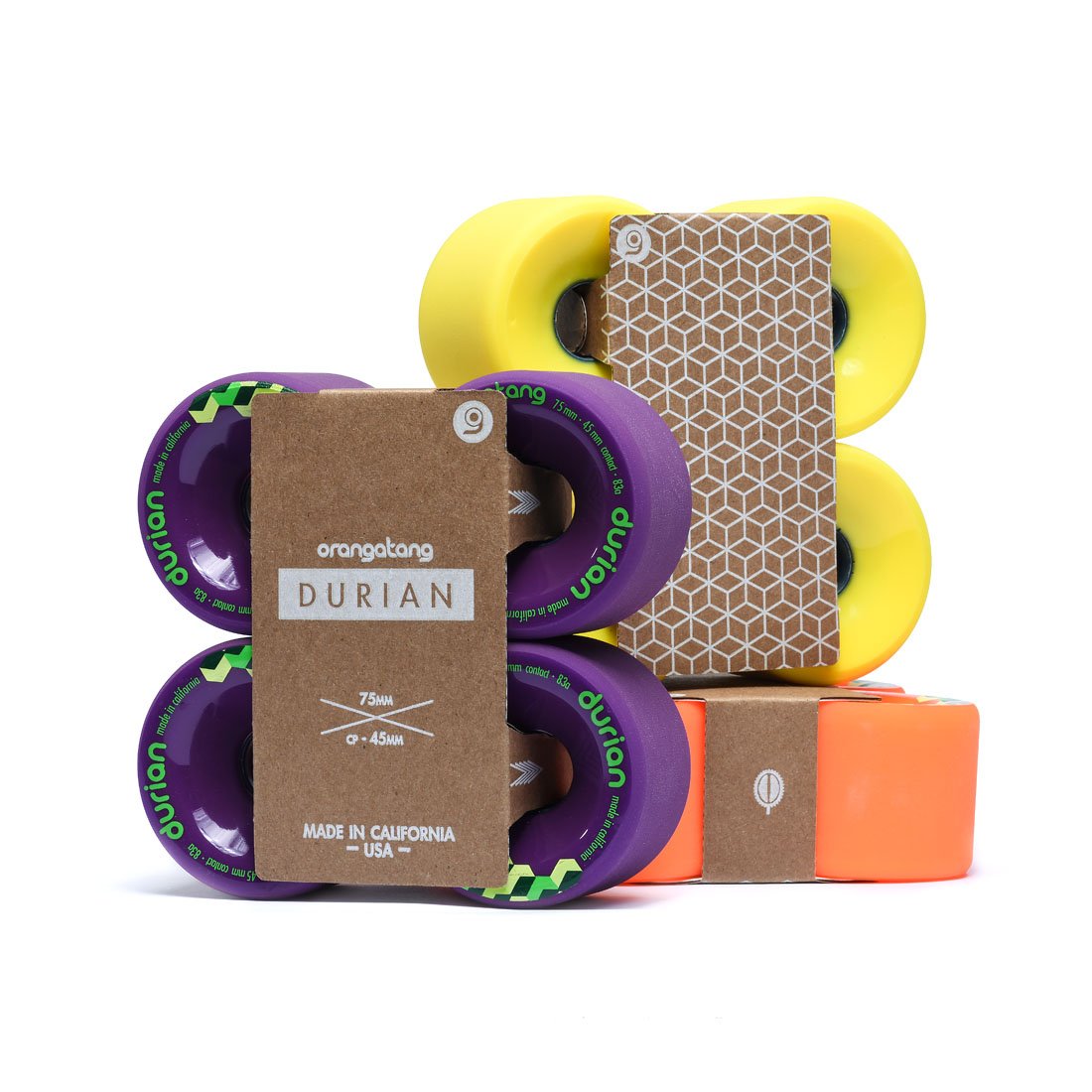 Orangatang Durian 75mm Freeride Longboard Wheels - Set of 4 | High Grip & Smooth Ride for Downhill, Cruising & Carving | Perfect for Commuting & Urban Skateboarding