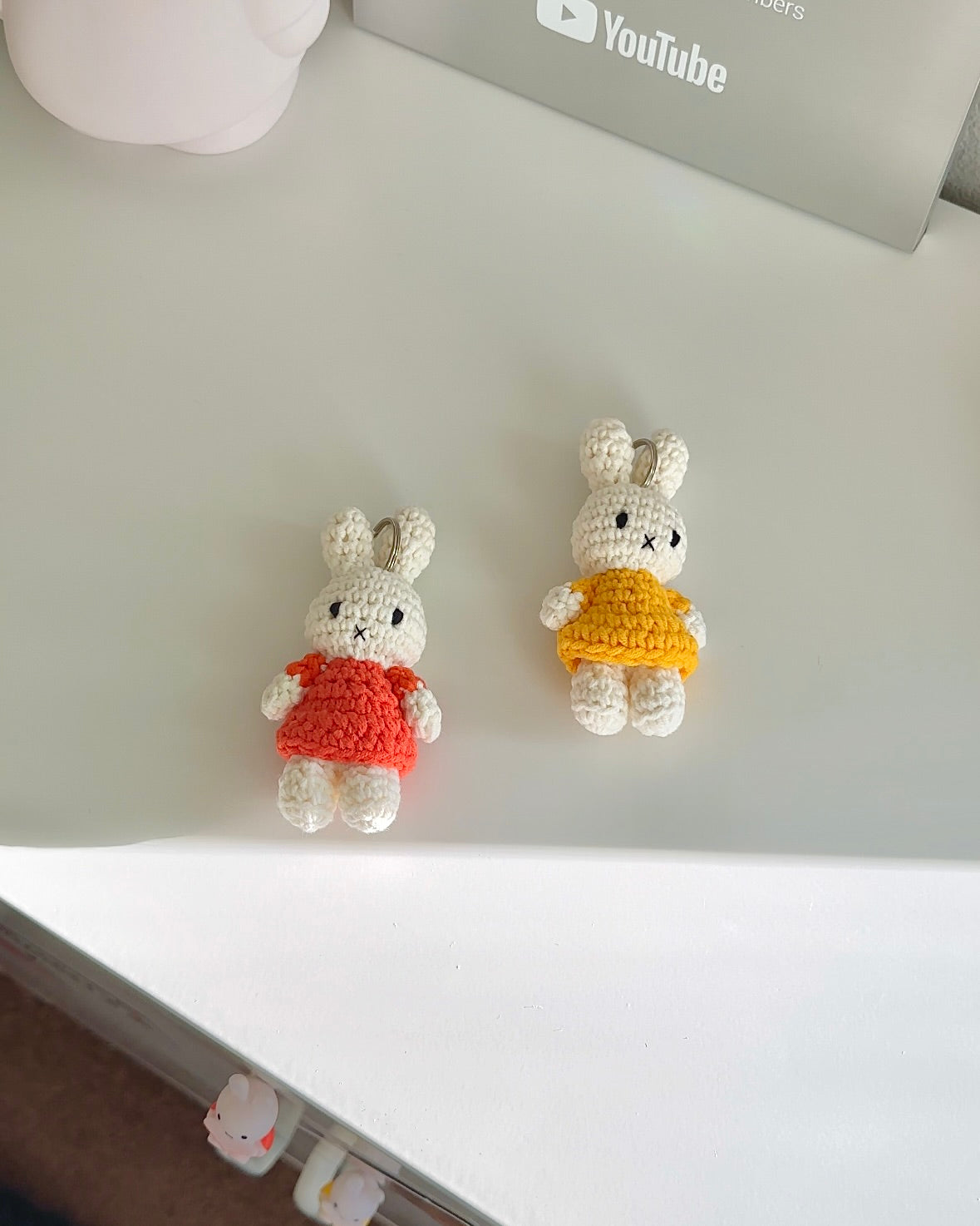 Handmade Miffy Crochet Keychain with Yellow Dress - Cute Bunny Plush Bag Charm for Keys & Backpacks | Kawaii Summer Gift for Girls, Teens & Anime Fans | Perfect for School, Travel & Everyday Use