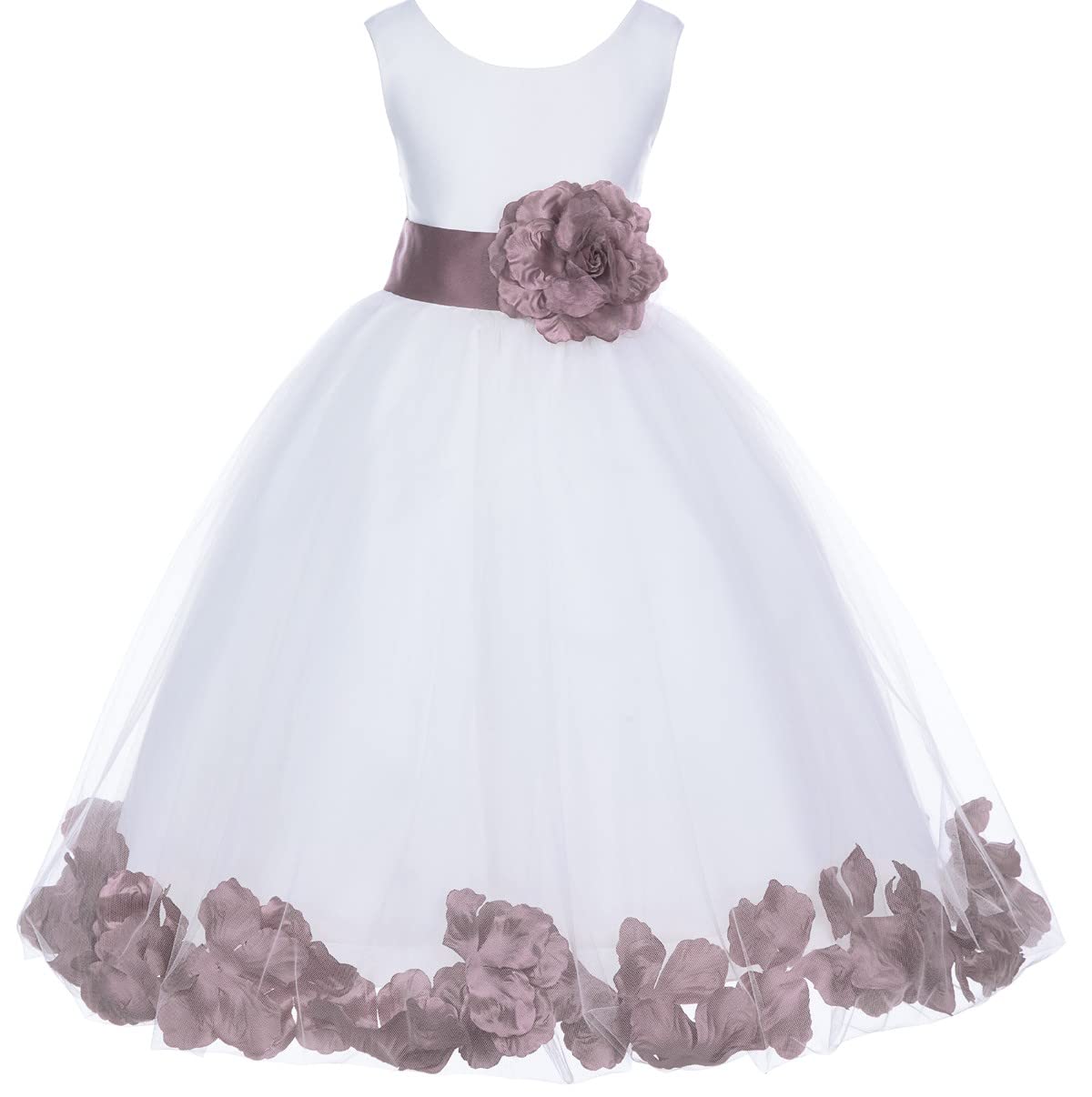 White Tulle Rose Petals Flower Girl Dress - Elegant Christening Gown for Baby Girls (Style 302T) | Perfect for Weddings, Baptisms & Special Occasions