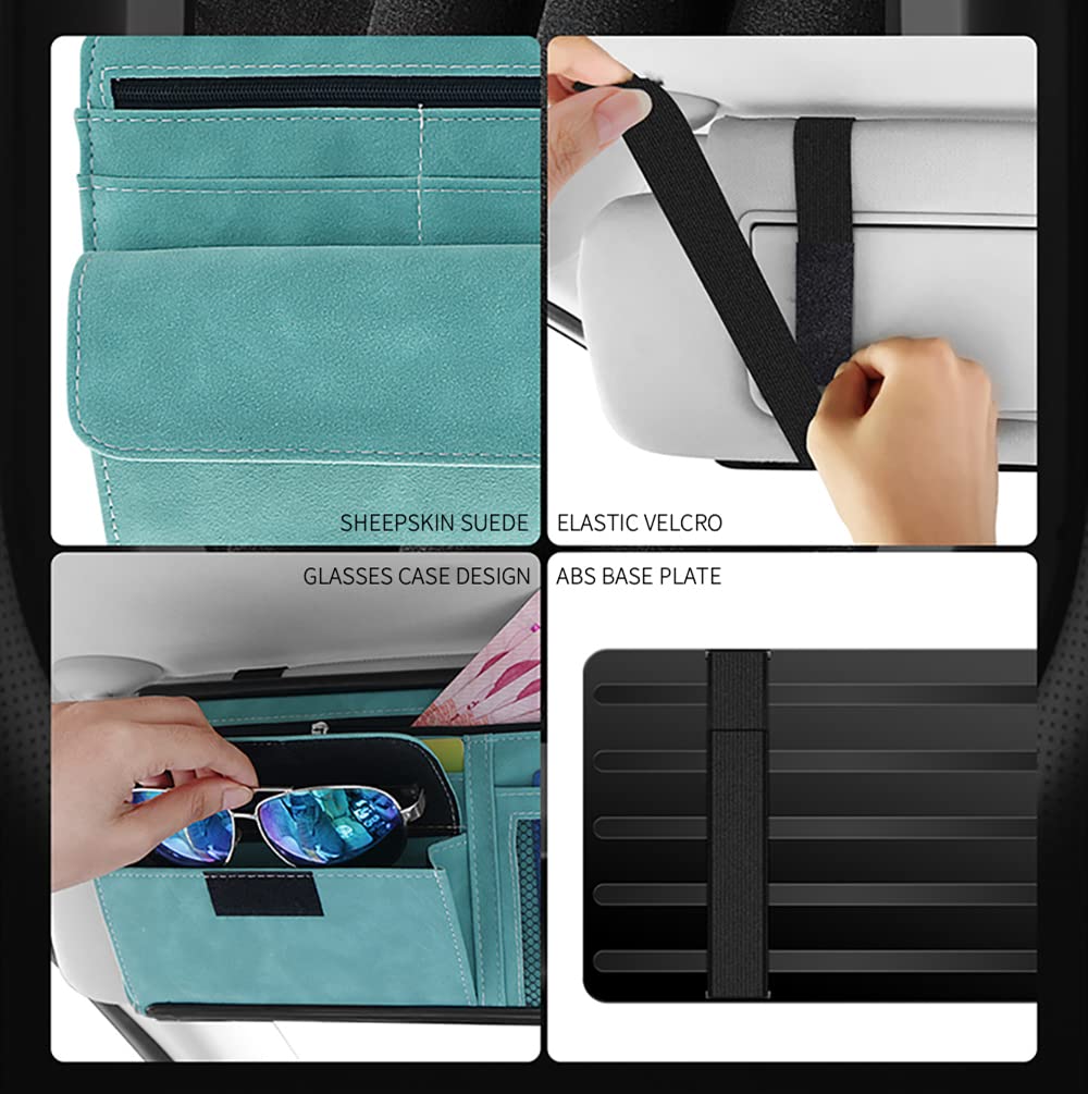 Premium Car Sun Visor Organizer - Suede Zipper Storage Bag for Glasses, Cards & Notes | Universal Fit Vehicle Accessory | Perfect for Road Trips, Commuting & Organization (Gray)