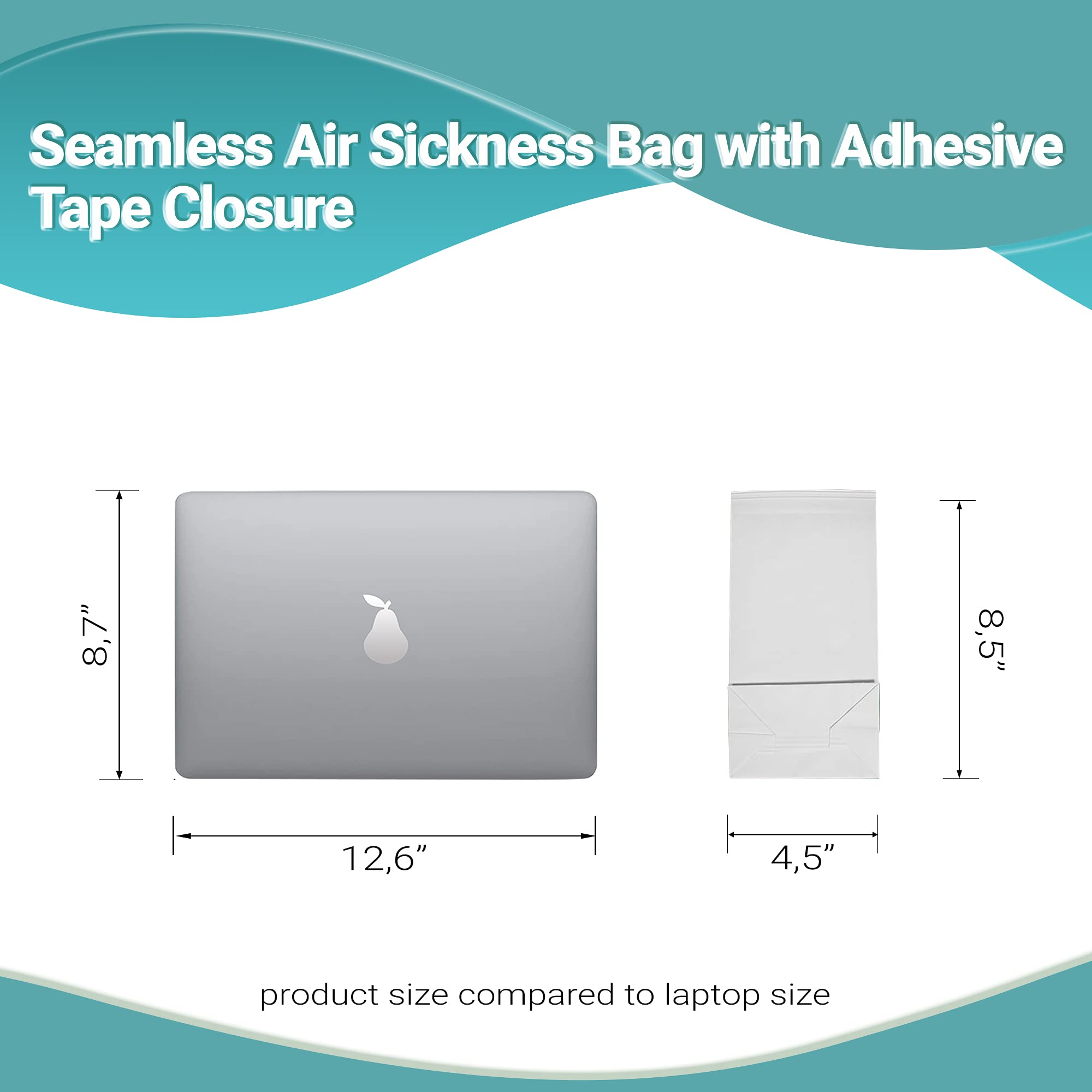 1000 Pack White Disposable Air Sickness Bags with Adhesive Tape Closure - 4.5