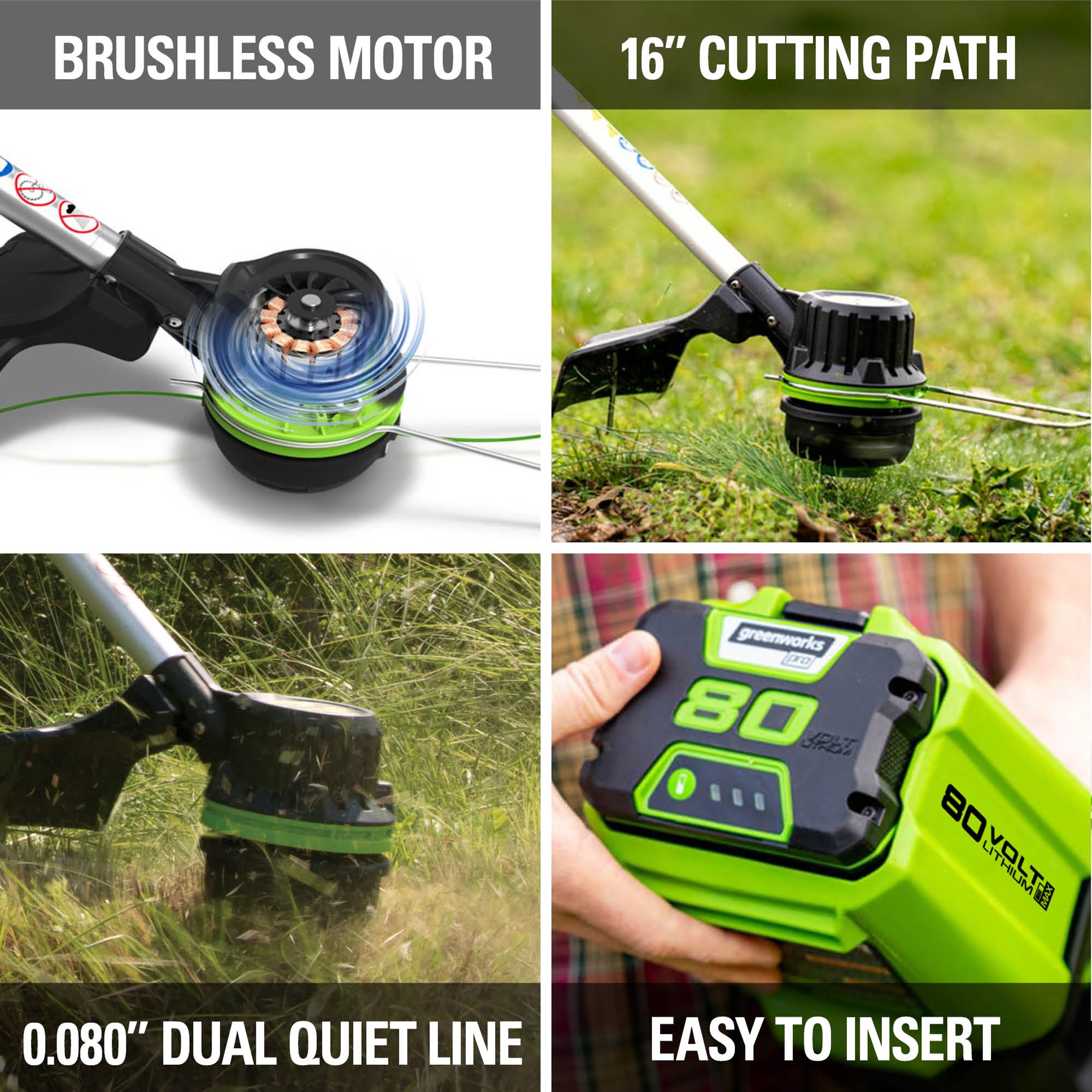 80V Cordless 16-Inch Brushless String Trimmer with 2.0Ah Battery & Charger - Lightweight Weed Wacker for Lawn Care, Yard Maintenance & Landscaping (0.08