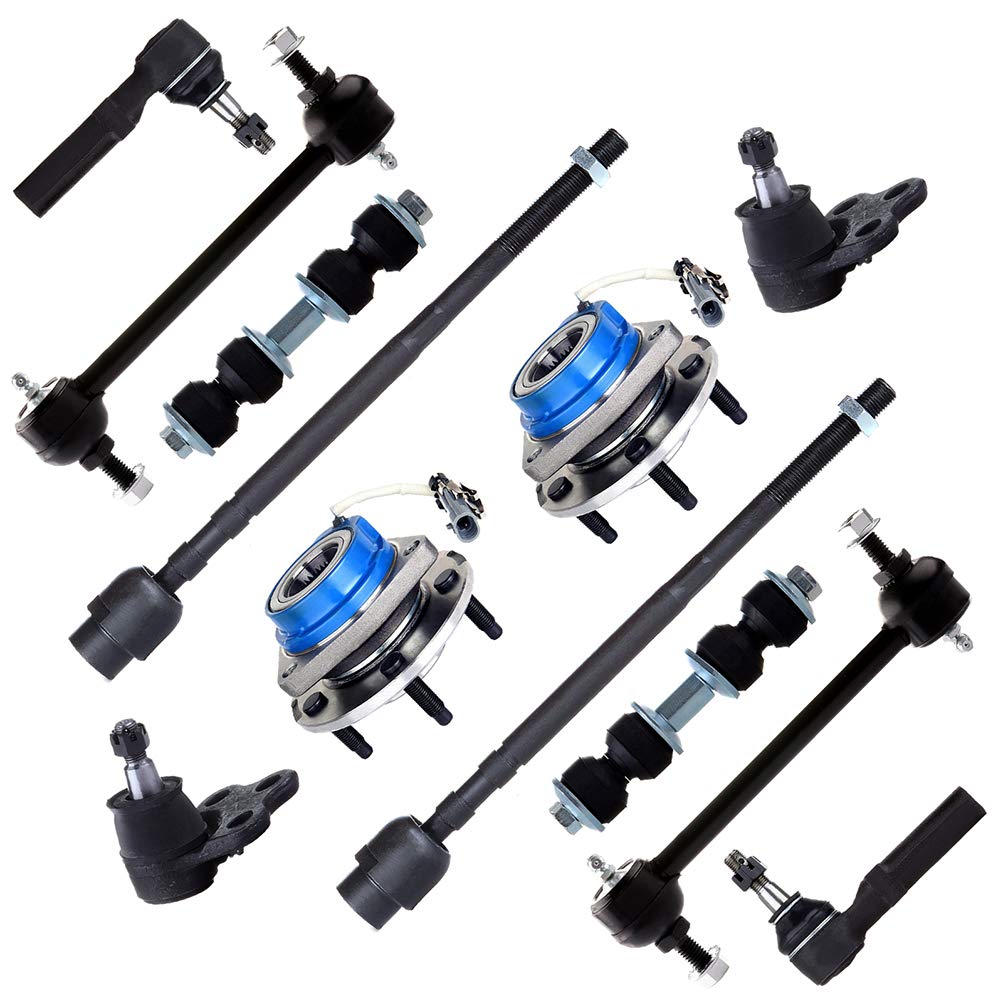 High-Quality 12-Piece Suspension Kit - Front Inner/Outer Tie Rod Ends, Lower Ball Joints, Rear Sway Bar Links & Wheel Hub Bearings - Compatible with 2005-2009 Buick Allure & 1997-2003 Pontiac Grand Prix - Perfect for Smooth Rides, Off-Road Adventures & DIY Auto Repairs