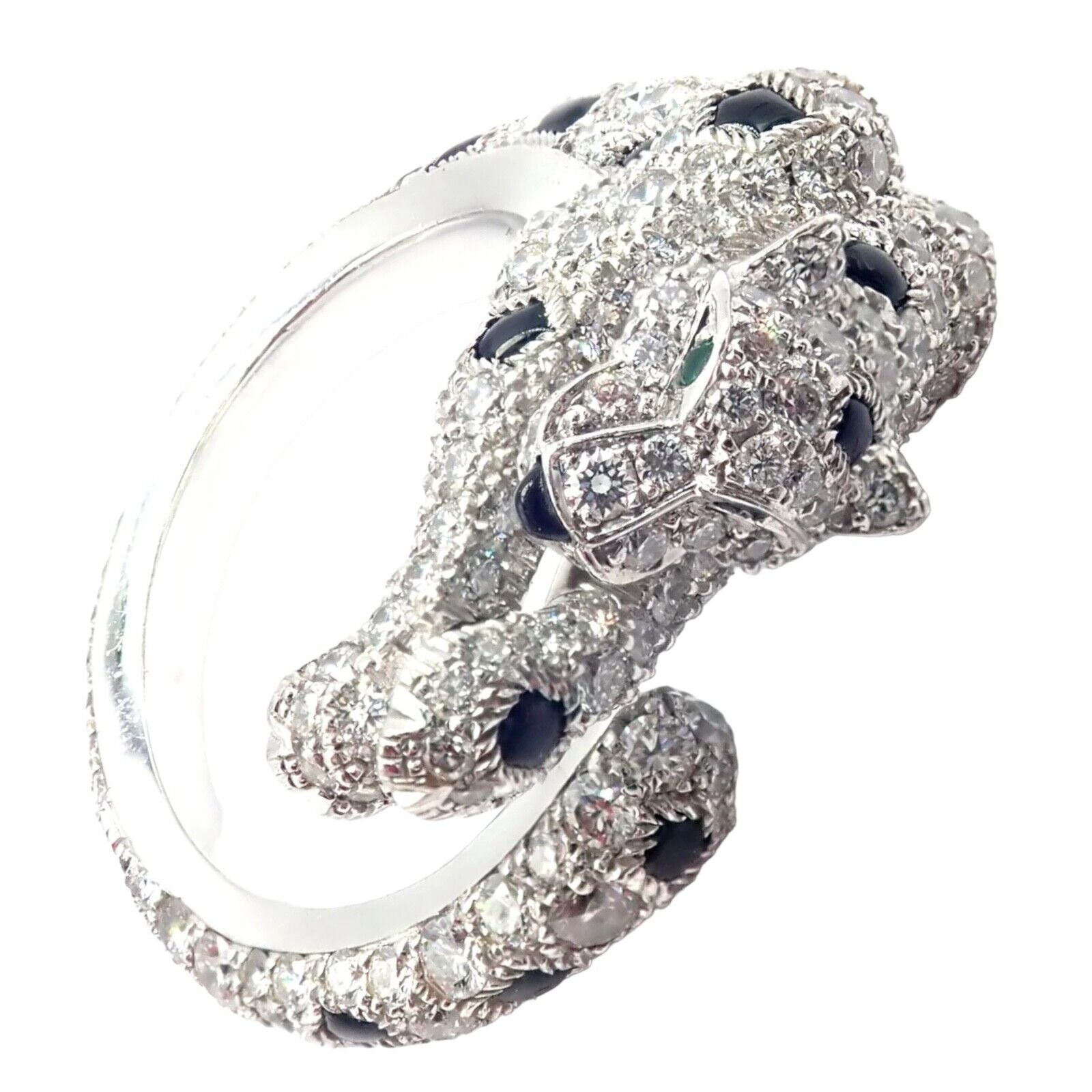 Authentic Cartier Panther Panthere 18K White Gold Diamond Onyx Ring - Luxury Jewelry for Women, Elegant Gift for Anniversary & Special Occasions