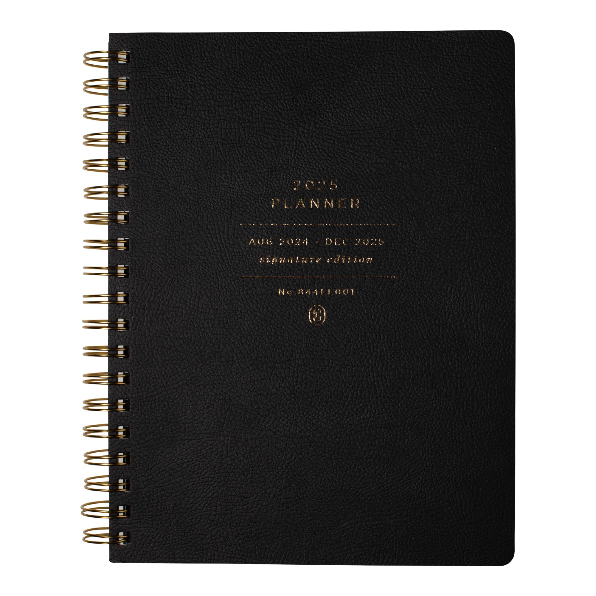 Fringe Studio 2025 Spiral Weekly Planner - August 2024 to December 2025, 17-Month Academic Planner with Faux Leather Cover, Standard Black, 6.875