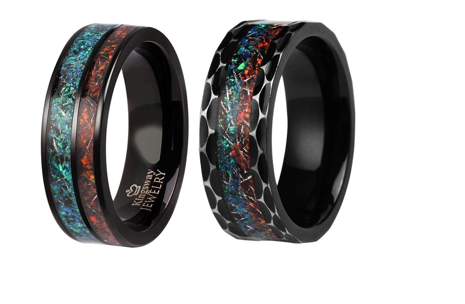 Volcanic Ocean Opal Ring with Meteorite - Fire & Water Opal Wedding Band for Women & Men - Unique Handmade Opal Jewelry for Engagement, Anniversary & Special Occasions
