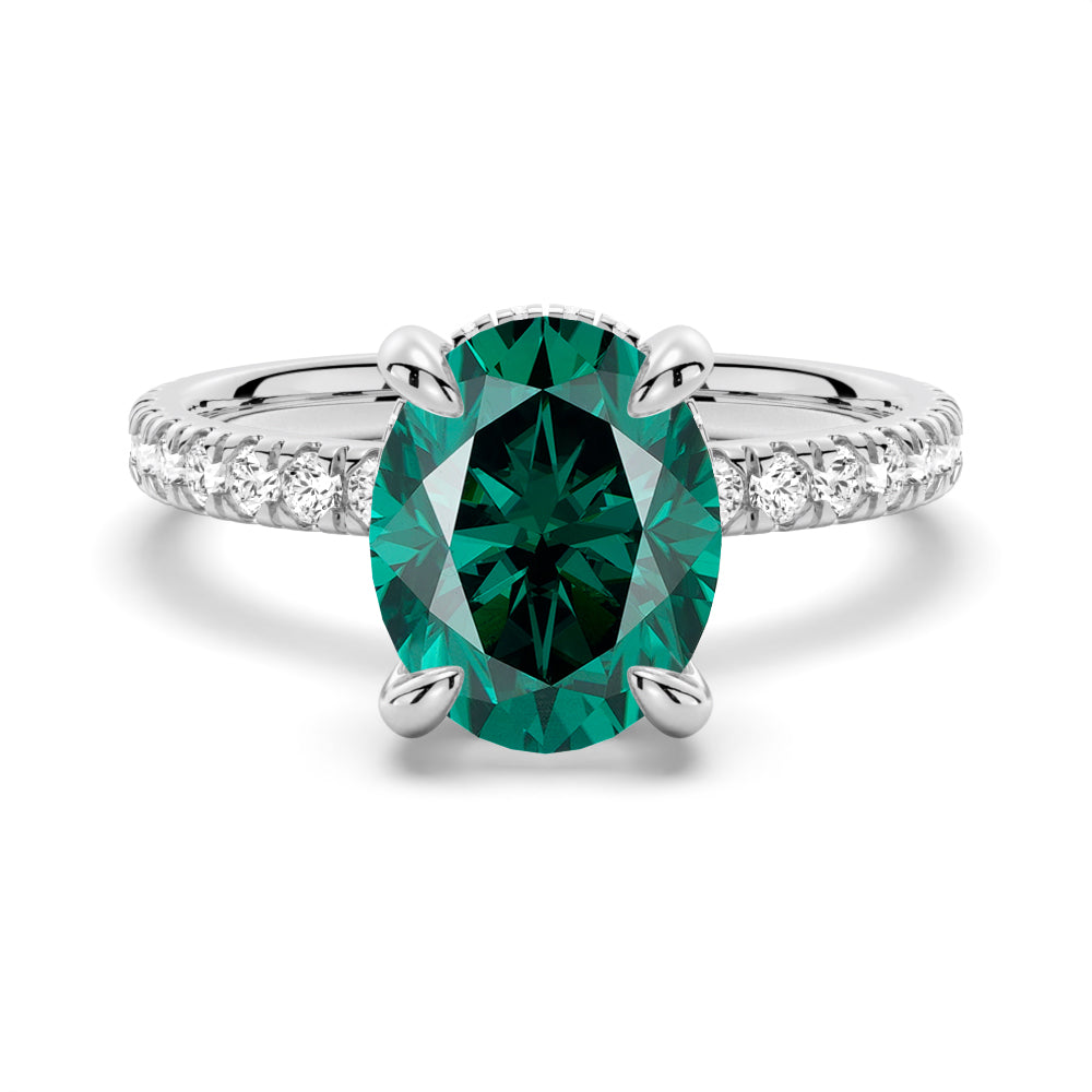 Elegant Floral Halo Green Oval Pendant and Ring Set - Sterling Silver Jewelry for Women, Perfect for Weddings, Anniversaries & Special Occasions