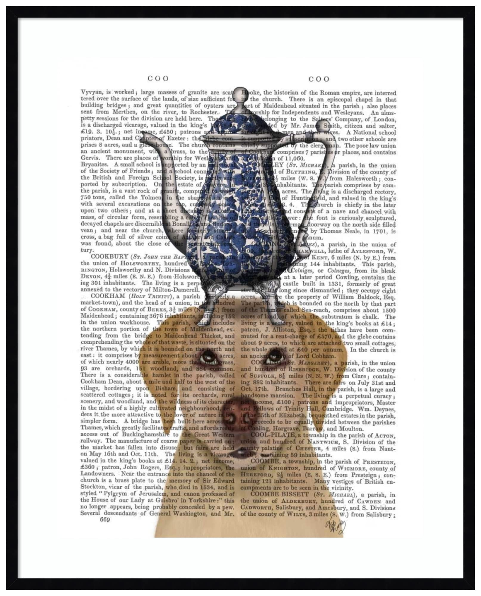 Amanti Art Framed Wall Art Print - 41x33 Labrador with Teapot by Fab Funky | Whimsical Animal Wall Decor | Large Canvas Painting for Living Room, Bedroom, Office | Perfect Gift for Dog Lovers & Home Decor Enthusiasts | Ideal for Modern, Farmhouse or Eclectic Interior Design Styles