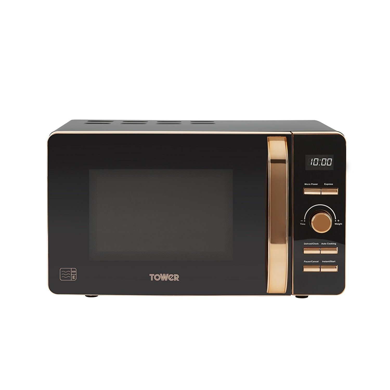 T24021 Digital Microwave Oven - 20L, 800W, 60-Minute Timer, 8 Auto Cook Presets, Black & Rose Gold - Perfect for Small Kitchens, Dorm Rooms & Office Break Areas
