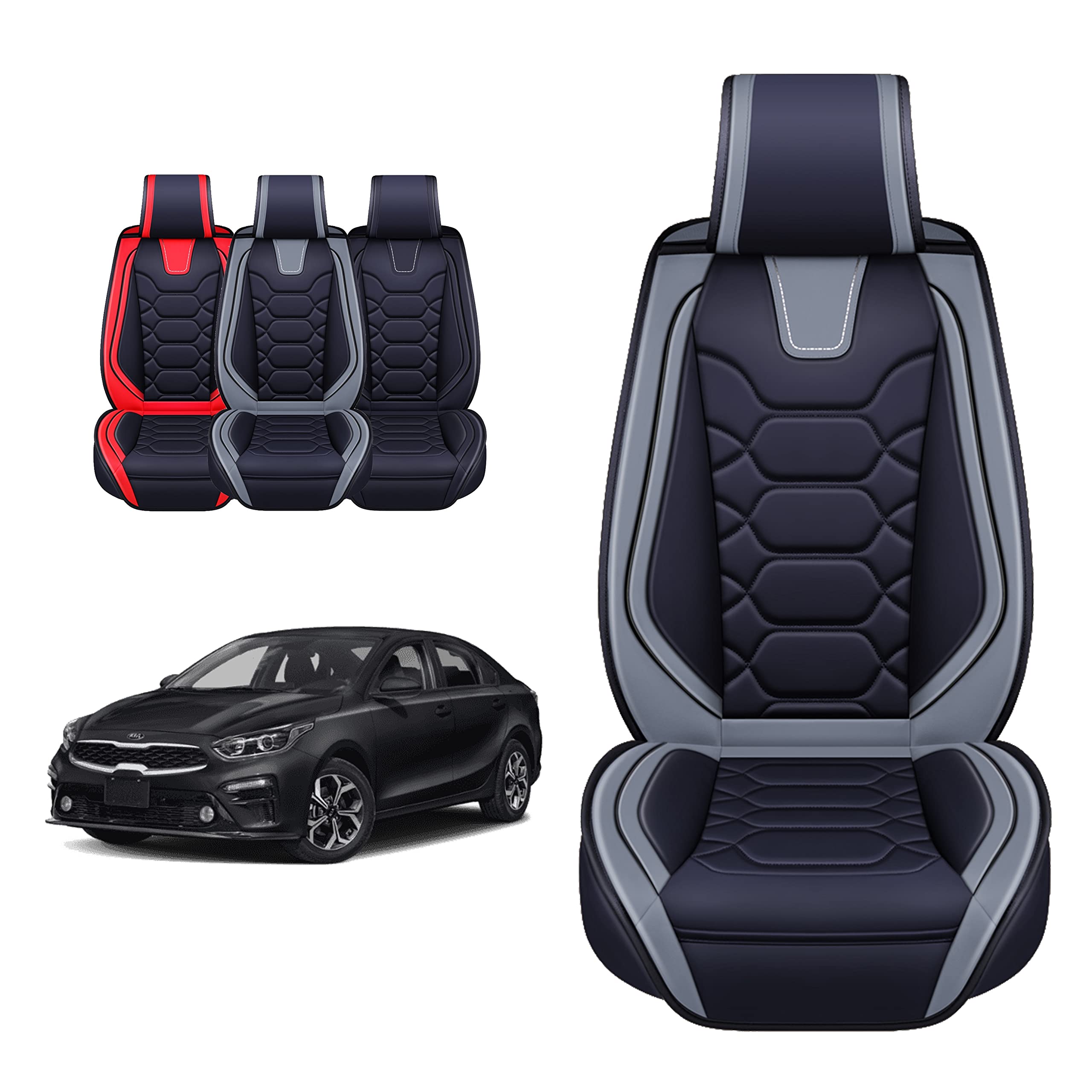 Premium Custom Fit PU Leather Seat Covers for 2010-2025 Kia Forte - Full Set Gray Car Seat Protectors | Waterproof & Comfortable for Daily Commuting, Road Trips & Car Interior Upgrade