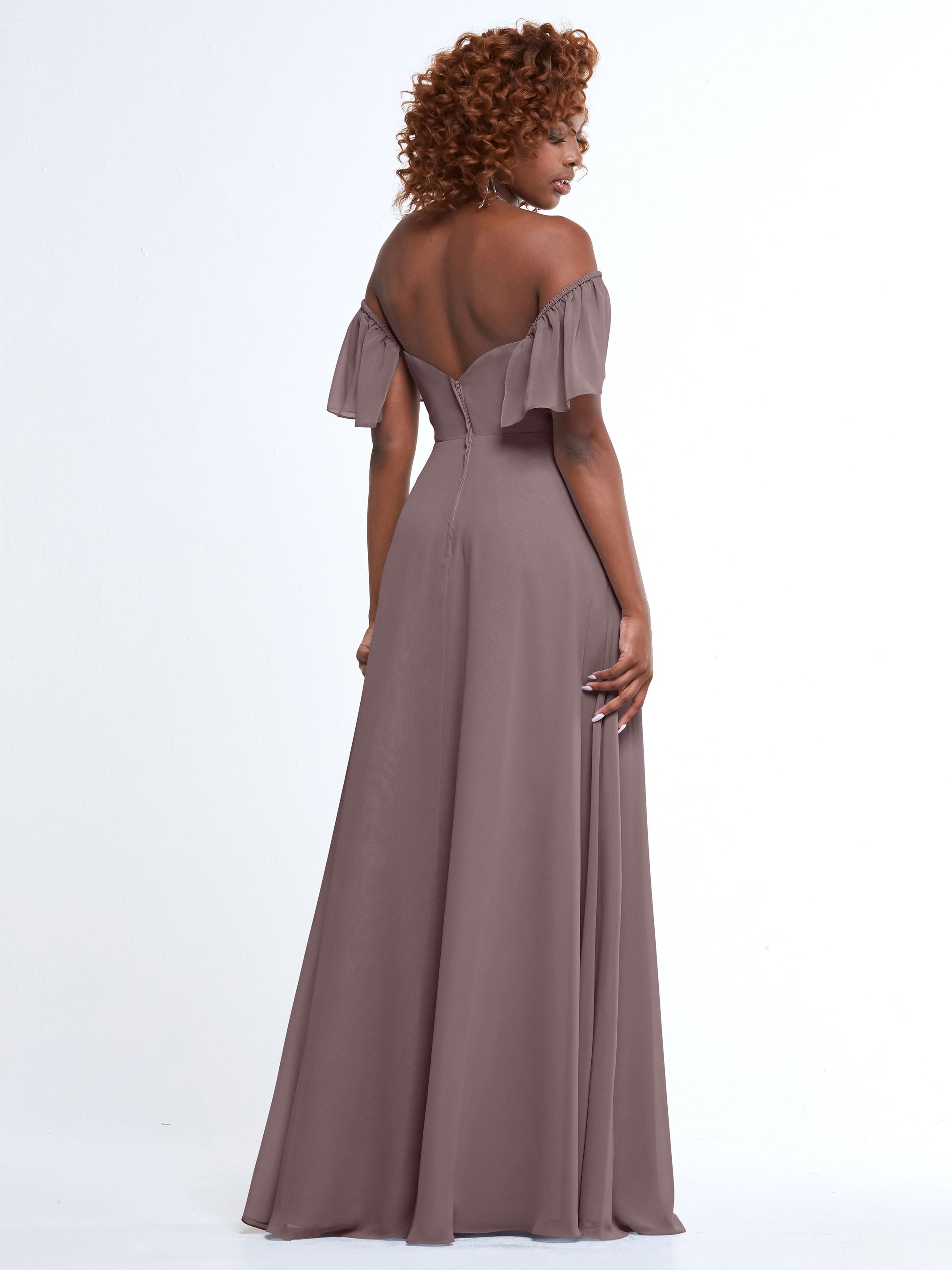 Elegant A-Line Off-The-Shoulder Chiffon Bridesmaid Dress with Pockets - Perfect for Weddings, Parties & Formal Events (Style: ALT2)