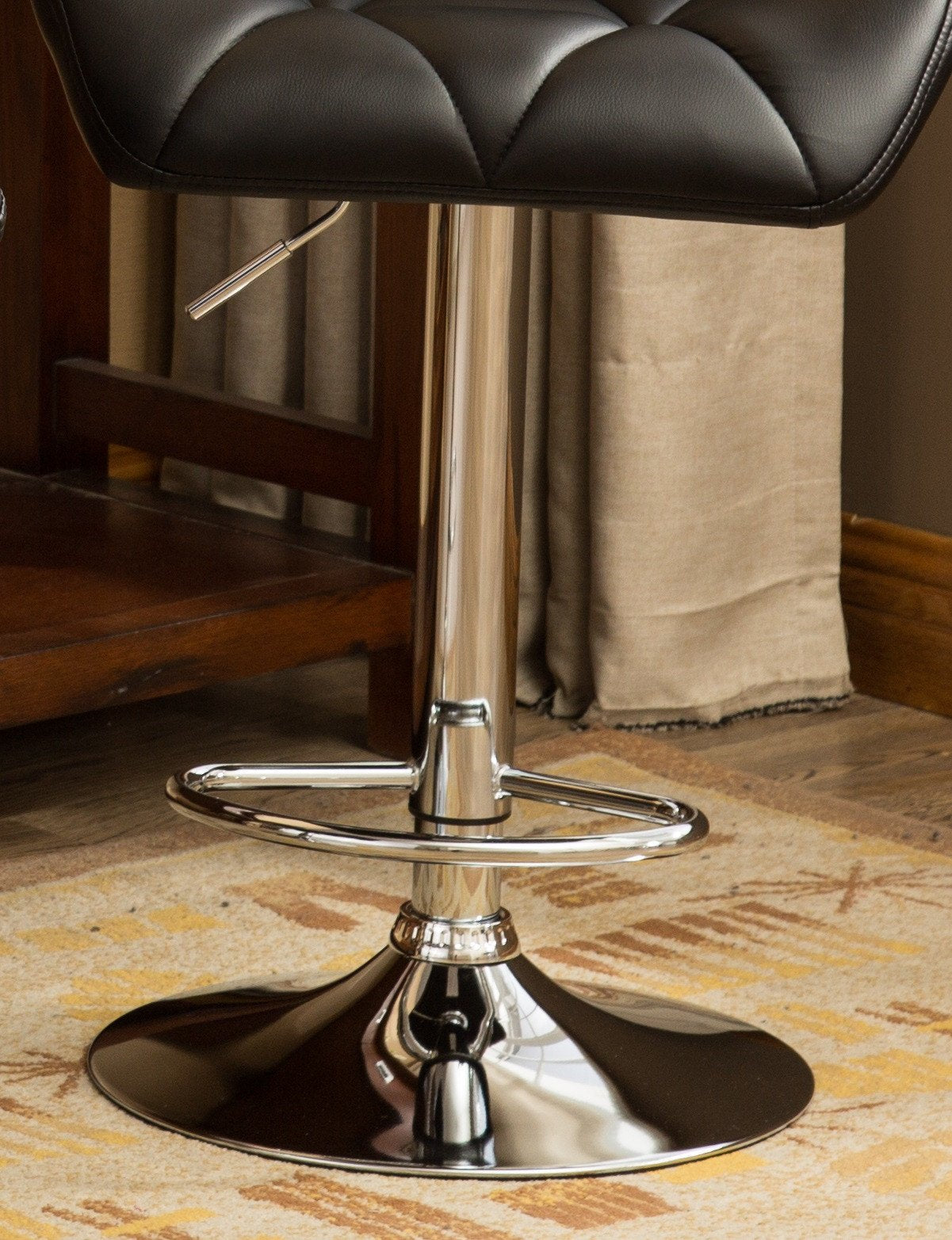 Roundhill Furniture Glasgow Contemporary Tufted Adjustable Height Hydraulic Bar Stools, Black, Set of 2 - Perfect for Kitchen Islands, Home Bars & Modern Dining Areas