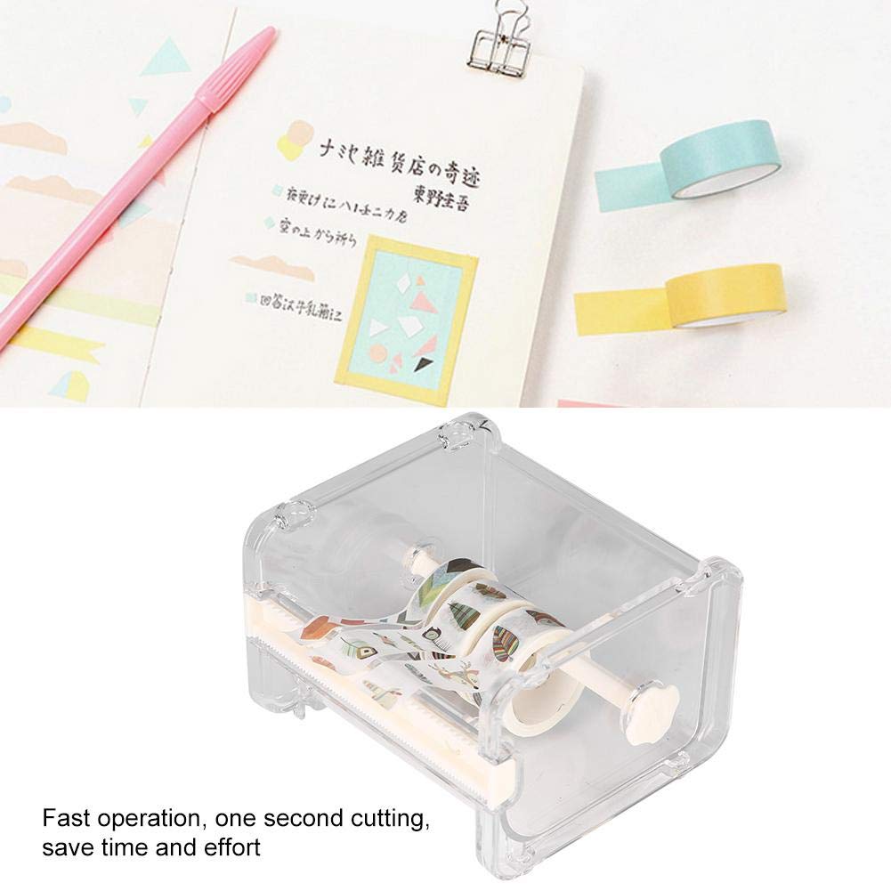 Hilitand Clear Plastic Washi Tape Dispenser - Transparent Tape Cutter & Roll Holder for Office, School, Crafting & Scrapbooking (White) - Perfect for Organizing Desk Supplies, Gift Wrapping & DIY Projects