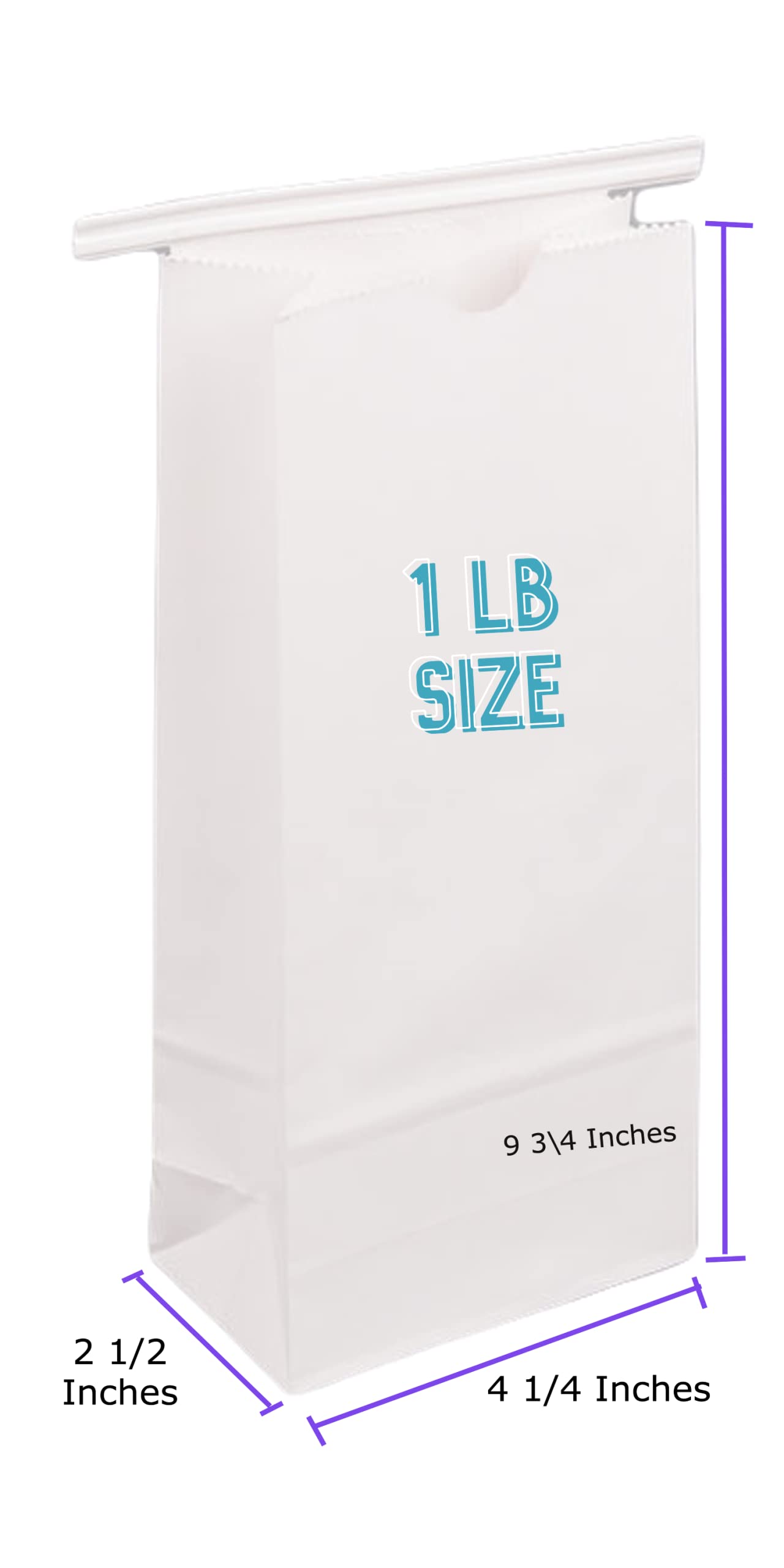 50 Pack 1 LB White Tin Tie Paper Bags for Bakery, Cookies & Coffee - No Window, Bulk Food Storage Bags for Home, Cafes & Bakeries - Eco-Friendly & Durable Packaging Solution