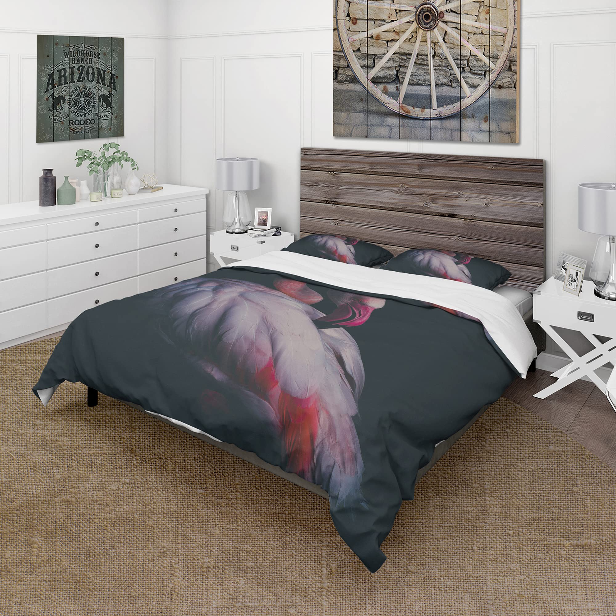 DesignQ Pink Flamingo & Black Traditional Duvet Cover Set - 3 Piece Twin Size Animal Print Bedding Set for All Seasons | Tropical Themed Bedroom Decor for Girls, Teens & Dorm Rooms