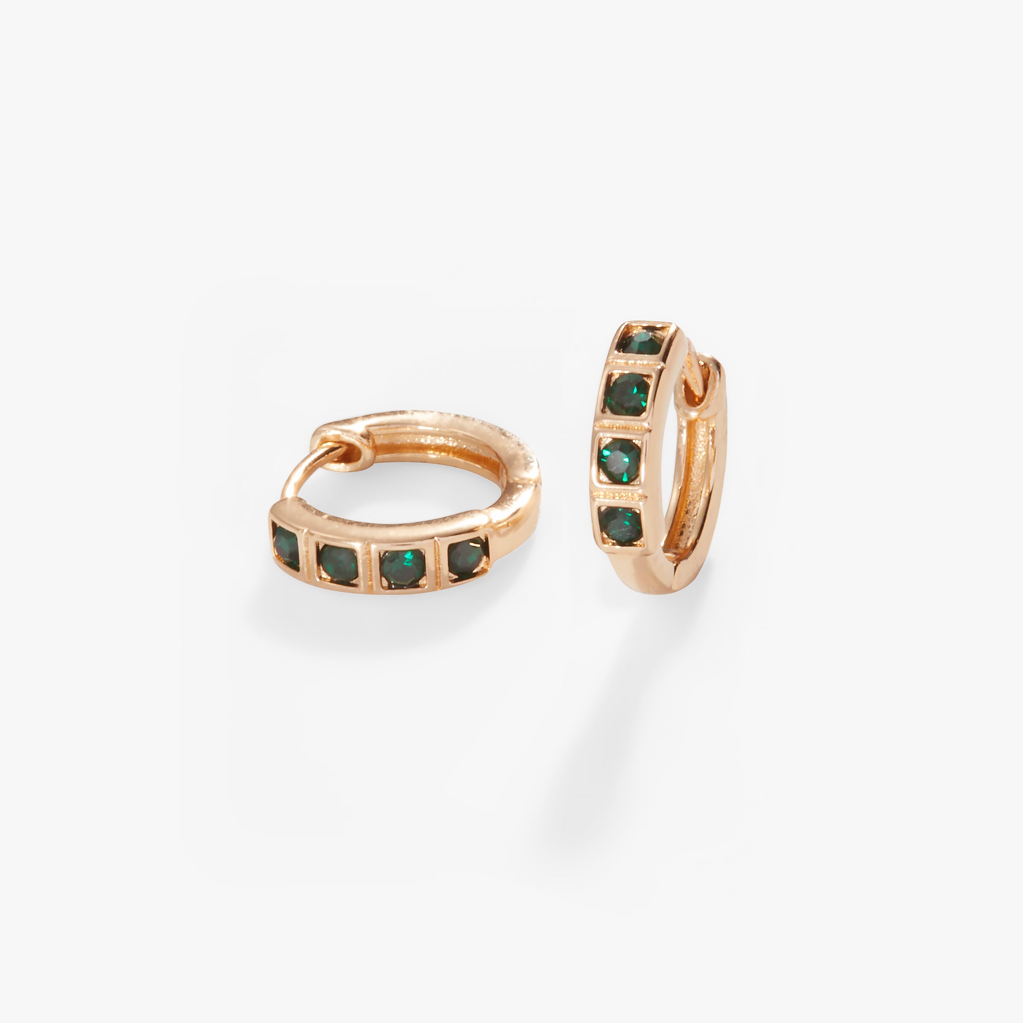 Emerald Crystal Huggie Hoop Earrings for Women - Dainty Gold Plated Stud Earrings for Everyday Wear, Gift Giving & Special Occasions