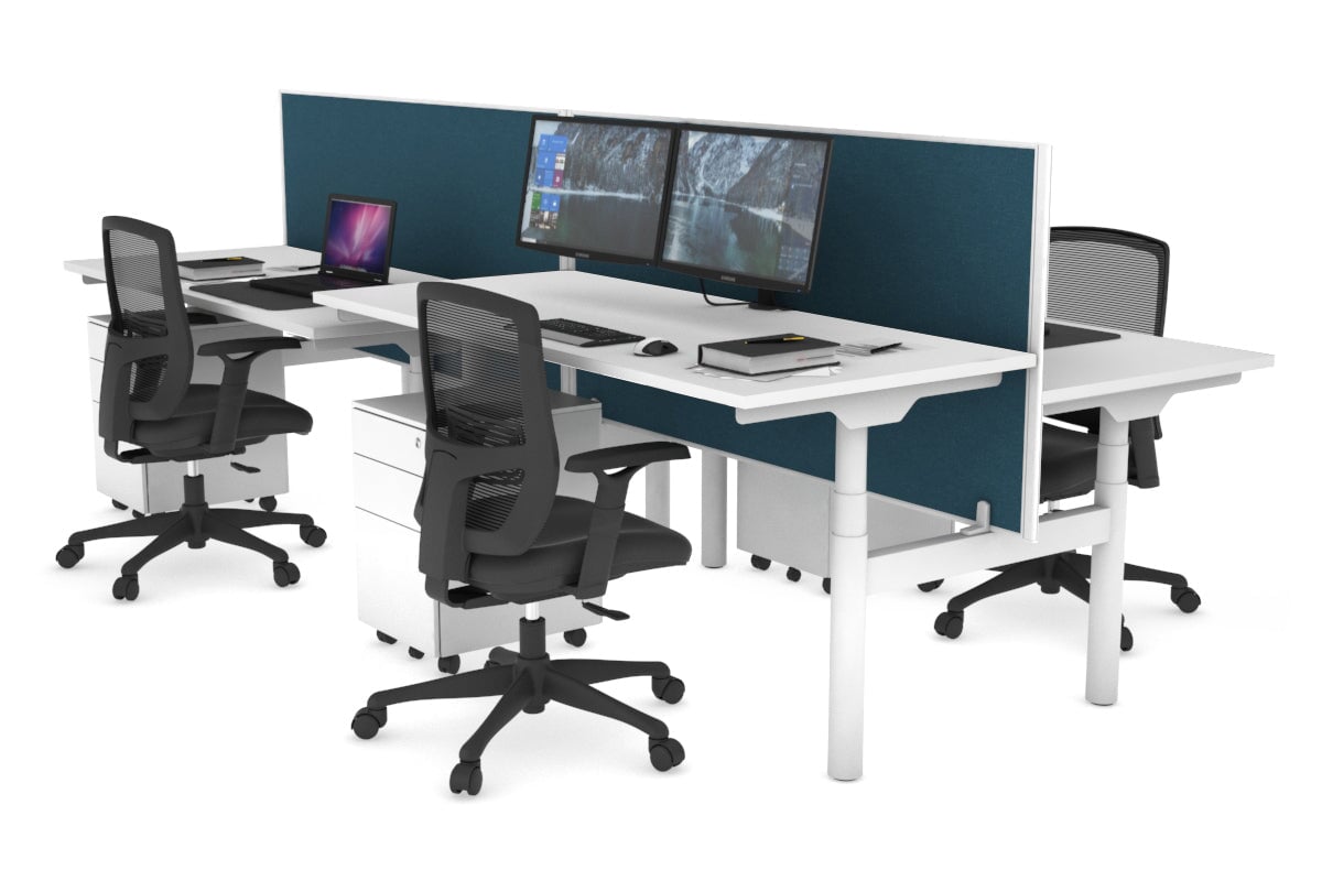 Flexi Premium Height Adjustable 4-Person H Bench Workstation - White Frame [1600L x 700W] - Ideal for Office, Coworking Spaces & Home Offices