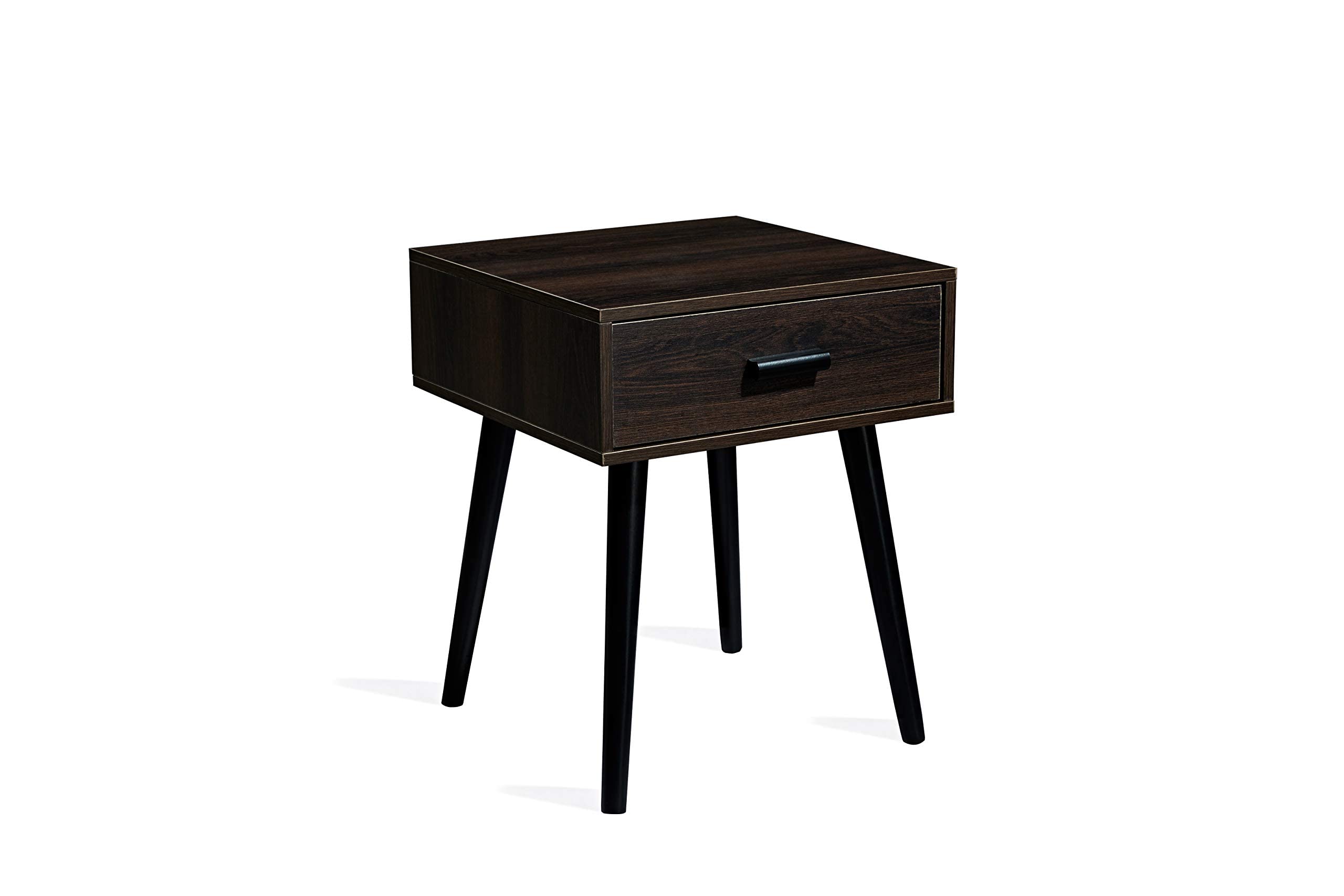 Industrial Nightstand with 1 Drawer - Dark Brown Wooden End Table for Bedroom, Small Space - Sturdy Wood Legs & Espresso Finish (LJET002A) - Perfect for Apartments, Dorms & Cozy Bedrooms