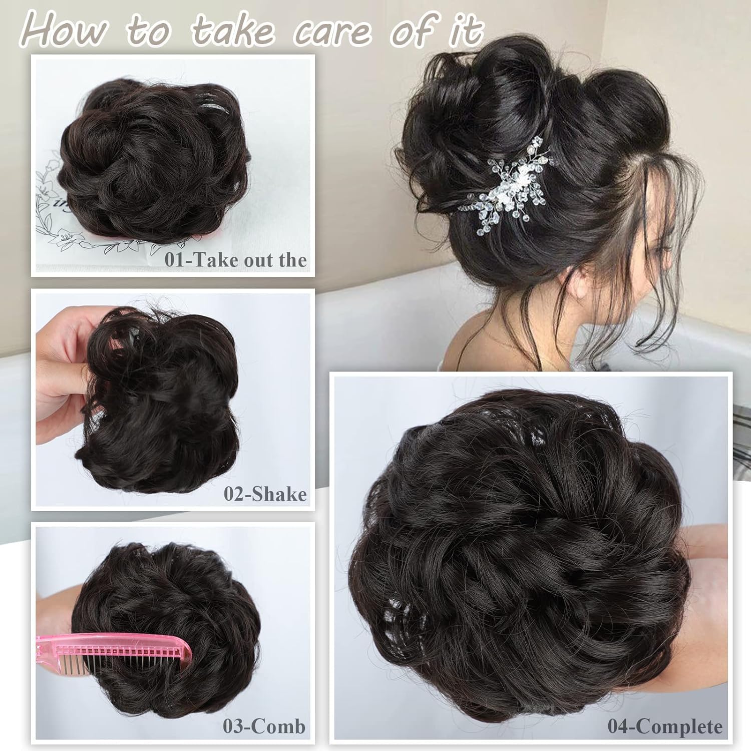 Messy Bun Hair Clip for Women - Wavy Curly Synthetic Hairpiece, Claw Chignon Ponytail Clip in Hair Extensions, Tousled Updo Scrunchie (Natural Black) - Perfect for Daily Wear, Parties & Special Occasions