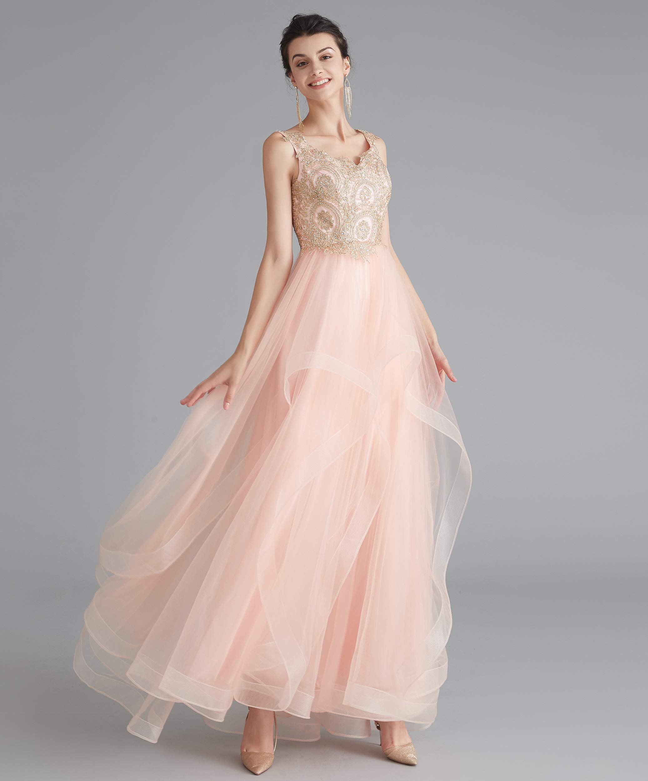Elegant V-Neck Beaded Applique Asymmetrical Tulle Prom Dress for Women - Perfect for Homecoming, Formal Dances & Special Occasions