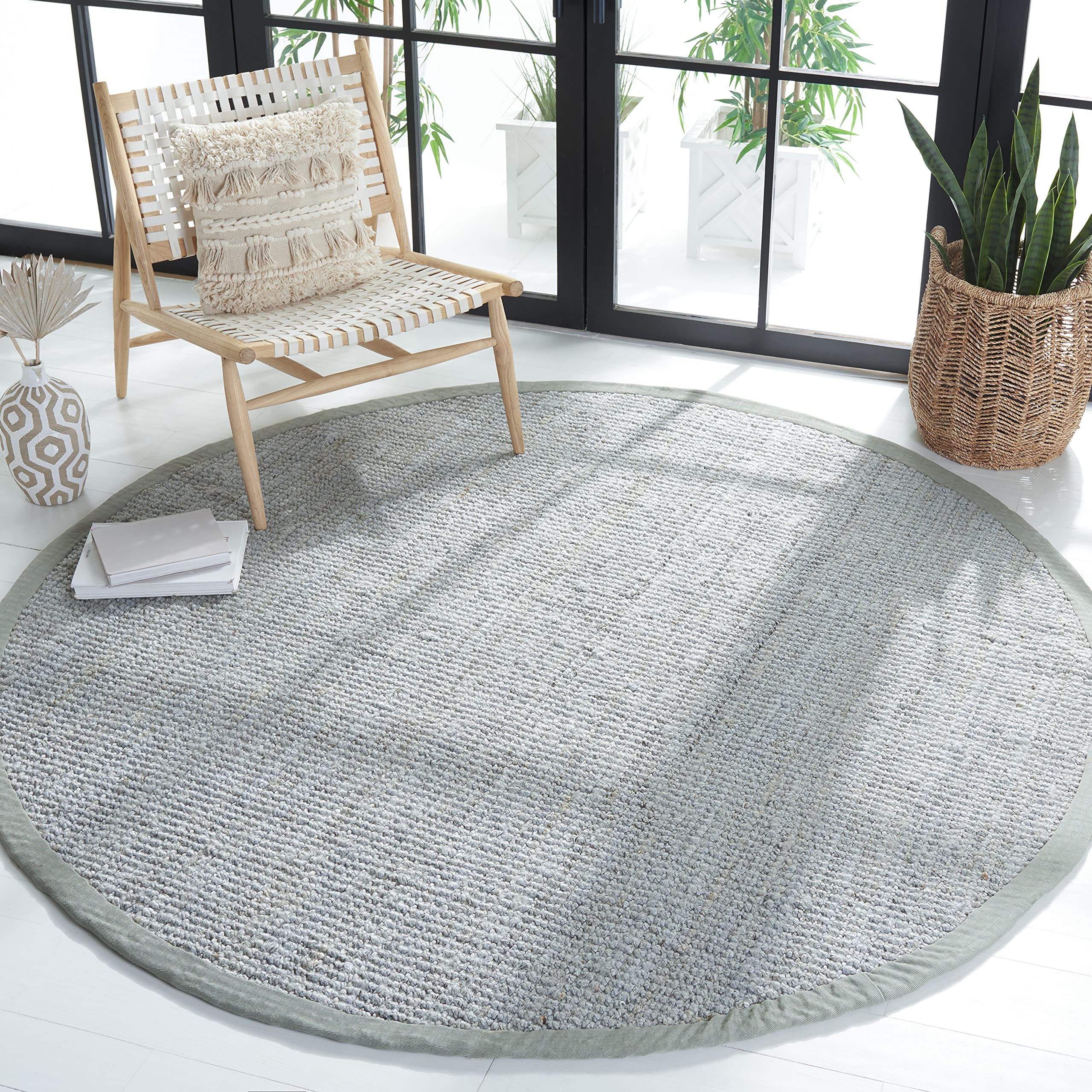 Premium Handmade SAFAVIEH Farmhouse Jute Area Rug - 7' Round Grey (NF730F) | Natural Fiber Collection | Perfect for Living Room, Bedroom & Boho Decor