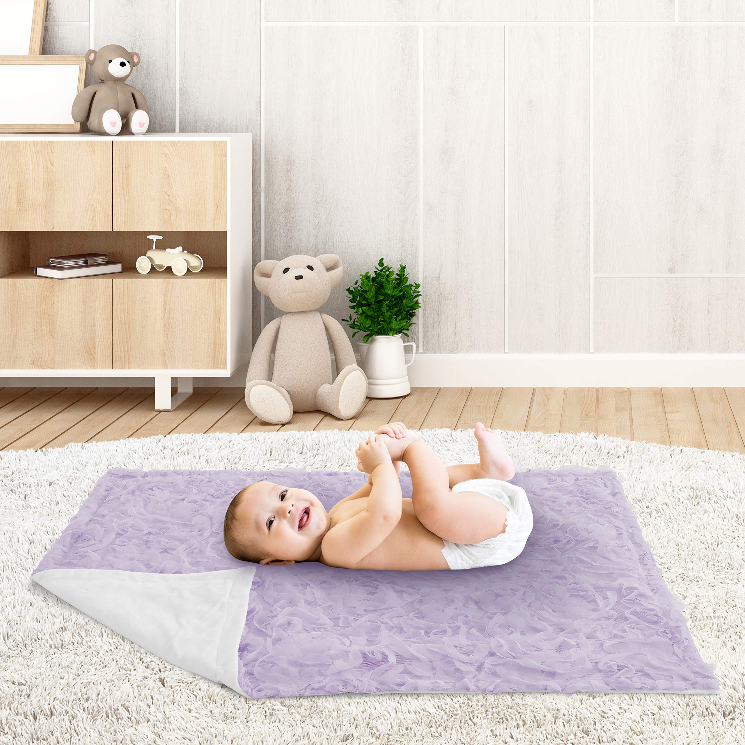 Sweet Jojo Designs Purple Floral Rose Baby Blanket - Soft Minky Swaddle for Newborns & Toddlers, Nursery Car Seat & Stroller Cover, Light Lavender Boho Chic Security Blanket - Perfect for Gifts, Photo Shoots & Cozy Comfort