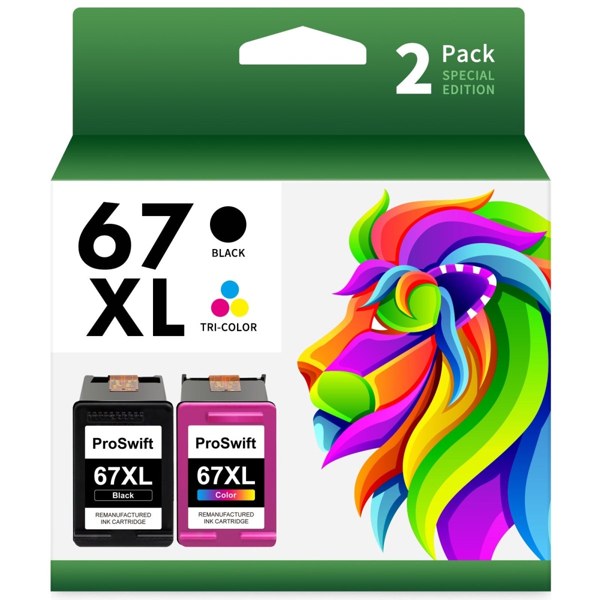 ProSwift 67XL High-Yield Ink Cartridges - Black & Color Combo Pack (2-Pack) | Remanufactured Replacement for HP Printers | Ideal for Home Office & School Printing Projects