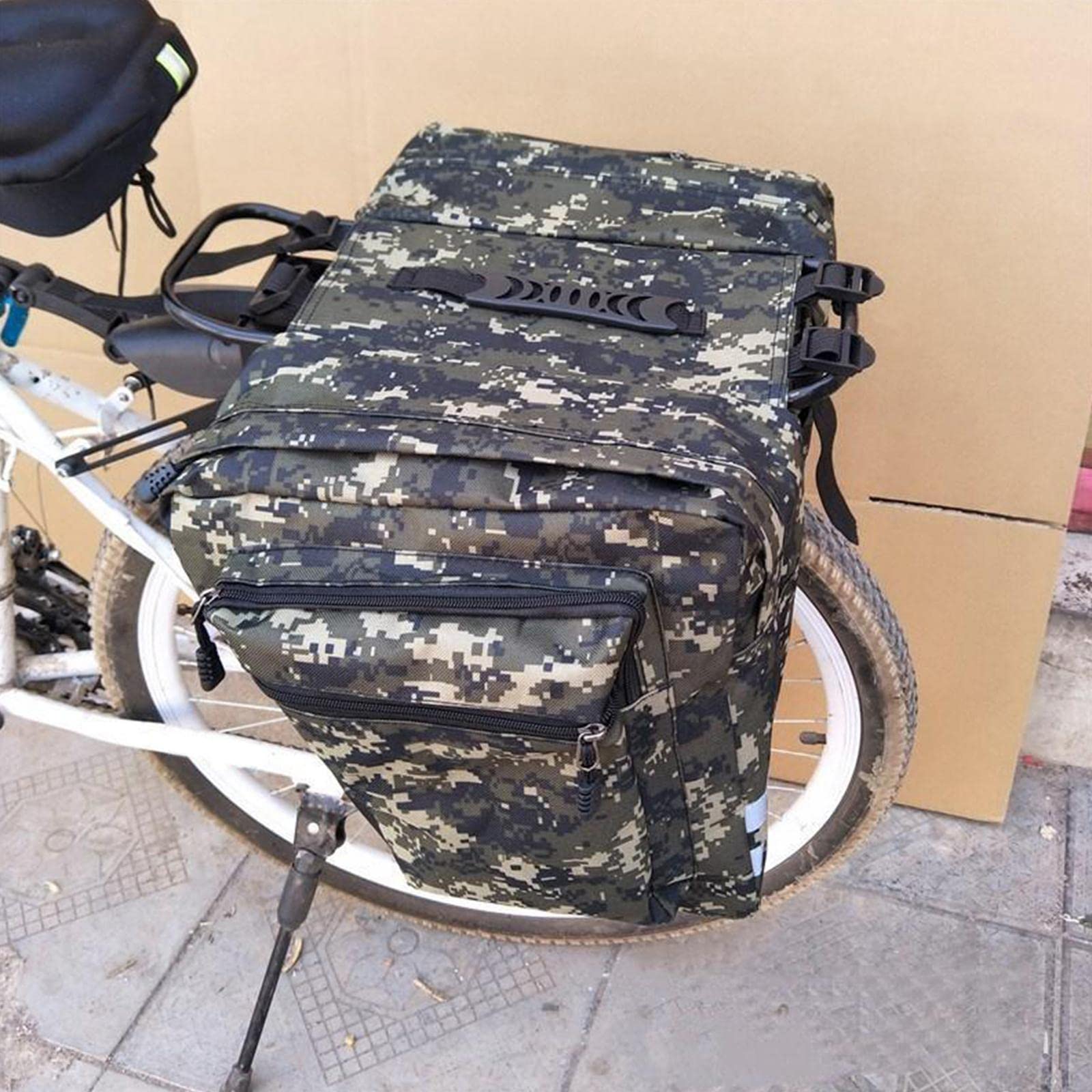 Waterproof Bike Pannier Bag - Double Rear Seat Saddle Trunk Bag for Cycling Commuting & Touring | 20L Capacity, Durable Camouflage Green Design | Perfect for Urban Commute, Mountain Biking & Long-Distance Travel