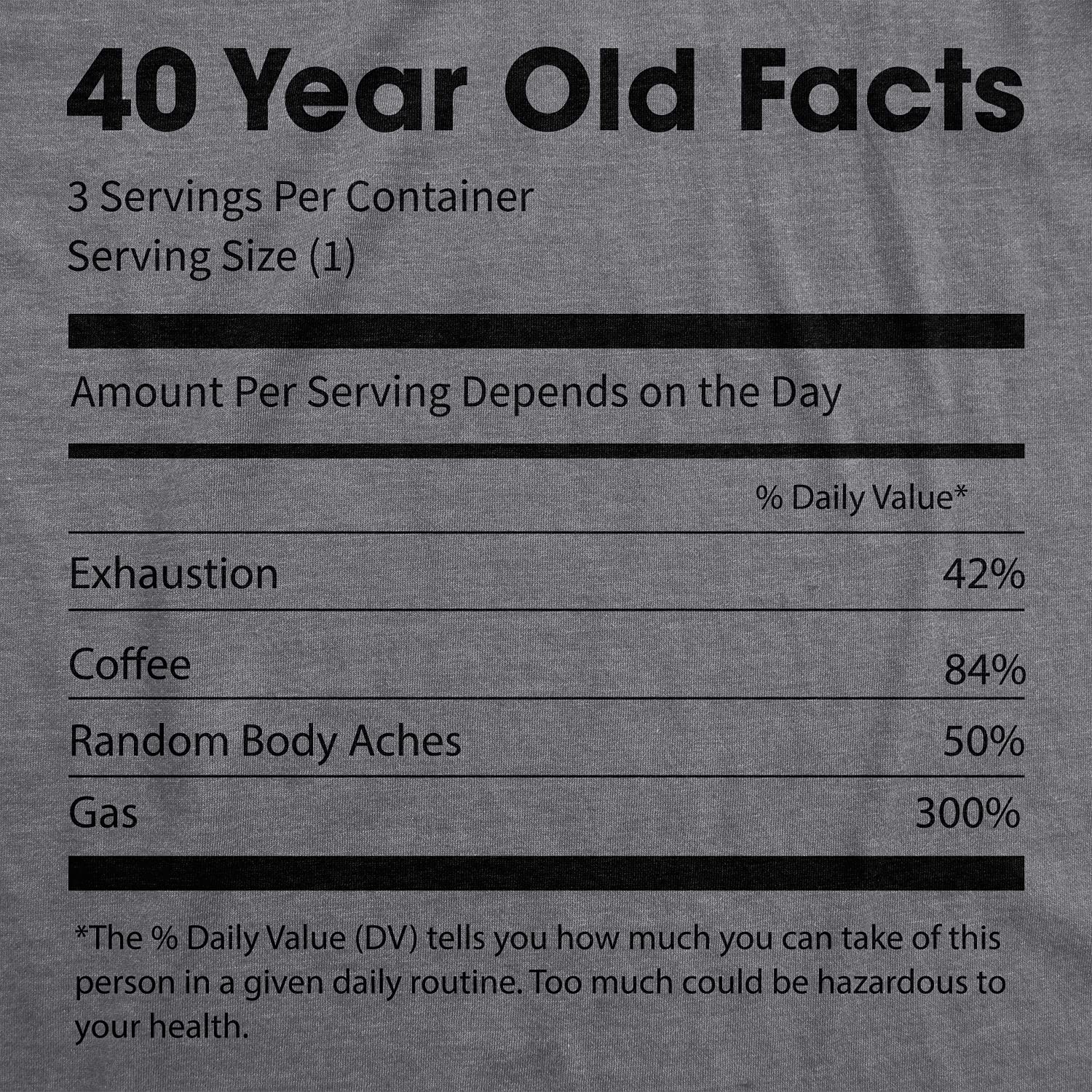 Funny 40 Year Old Nutrition Label T-Shirt for Men - Humorous Birthday Gift Idea for Forties - Perfect for Coffee Lovers & Midlife Celebrations