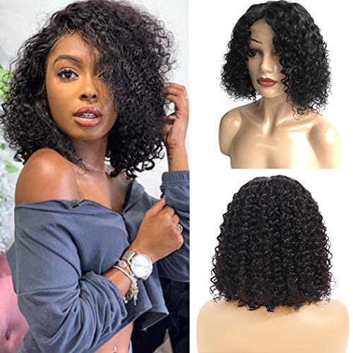 Bestsojoy 14 Inch Brazilian Curly Human Hair Wig for Black Women - 150% Density Kinky Curly Lace Front Bob Wig with Pre-Plucked Hairline & Baby Hair | 13x4 Lace Frontal | Natural Color | Perfect for Daily Wear, Parties & Special Occasions
