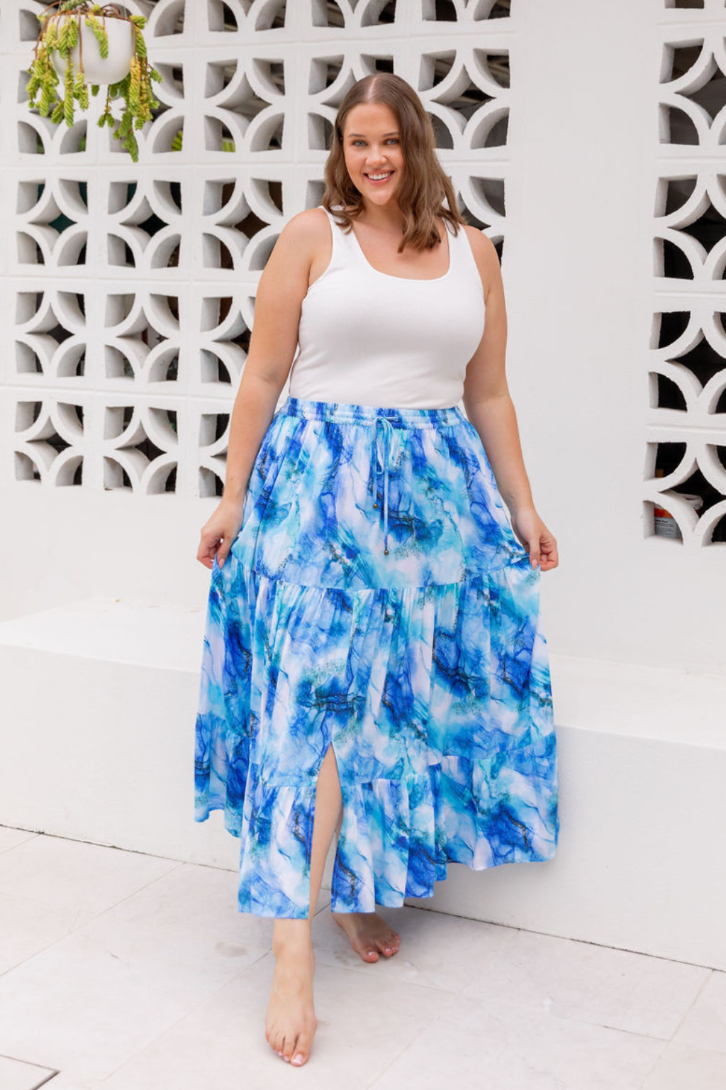 Kimmy Skirt in Mystic Ink - Women's Flowy Midi Skirt with Elastic Waist | Perfect for Casual Wear, Office Outfits & Summer Dresses