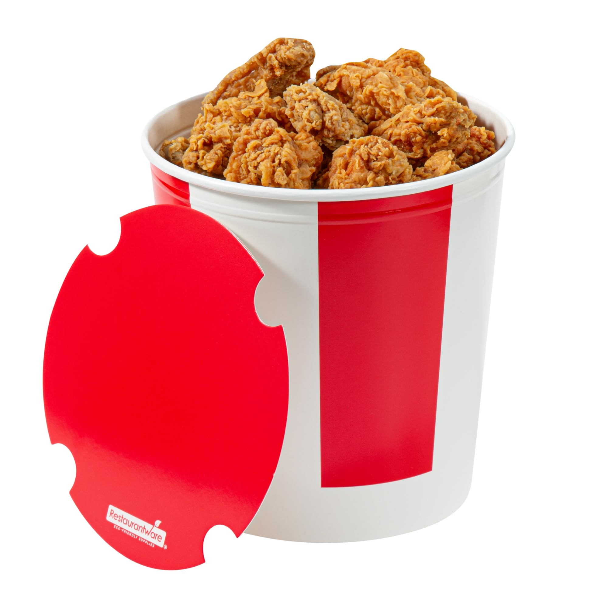 Restaurantware Bio Tek 130oz Chicken Buckets with Vented Lids - 100 Pack Greaseproof, Freezable Disposable Food Containers in Red & White - Ideal for Restaurants, Cafes, Takeout & Catering