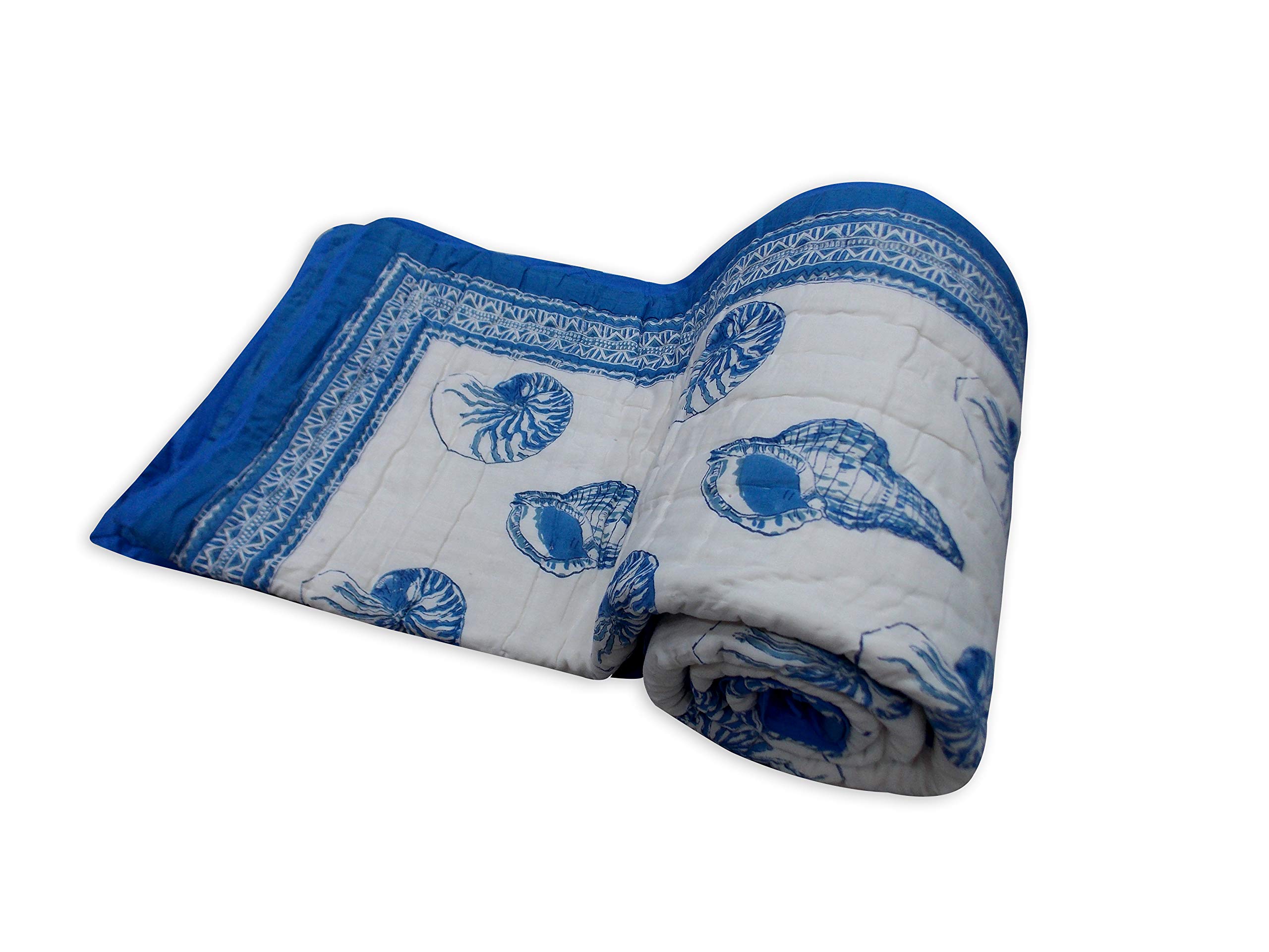 Handmade Indian Block Printed Cotton Jaipuri Quilt - Reversible Kantha Winter Blanket & Bedspread for Twin Size (60