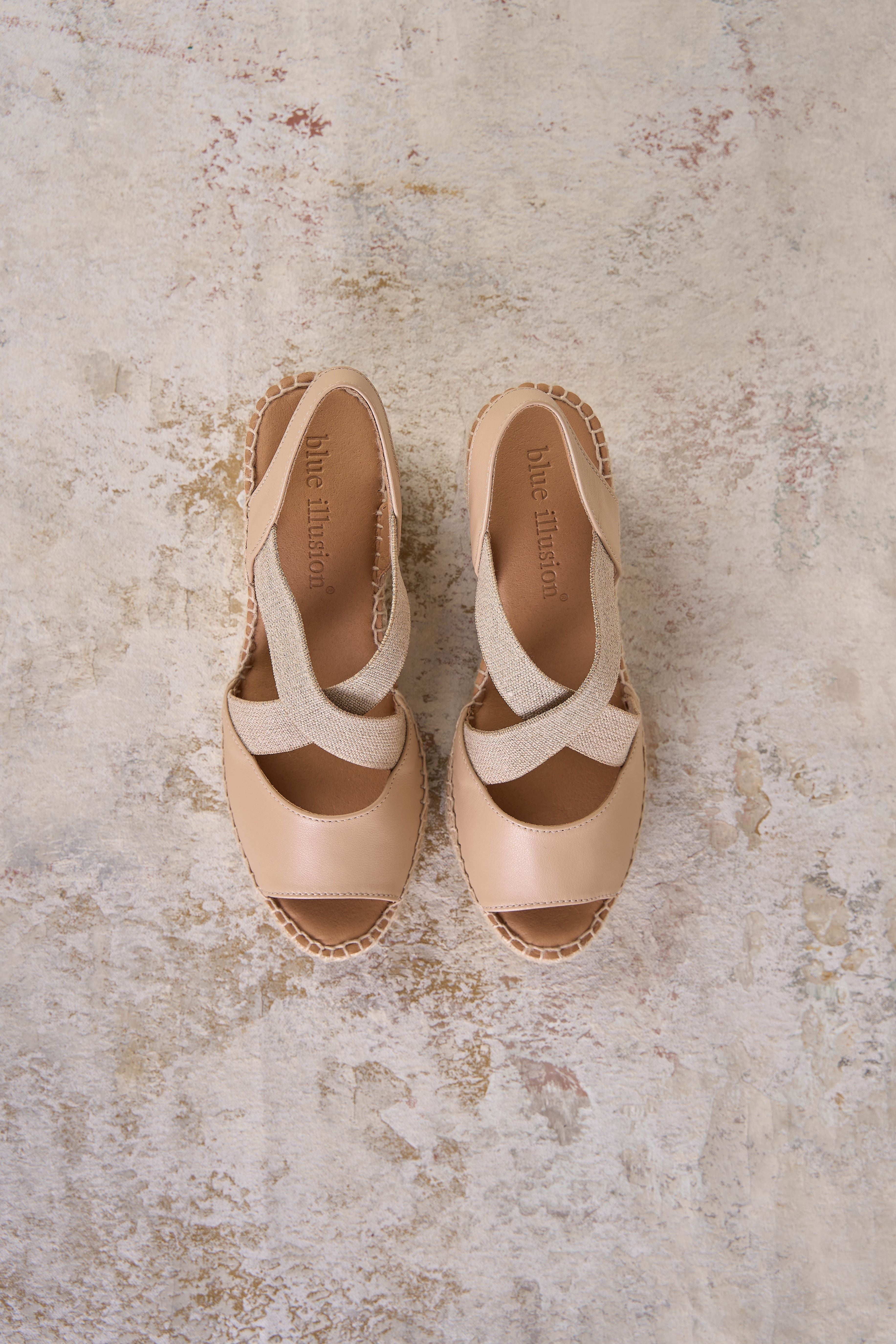 Belle Metallic Strap Espadrille Sandals - Nude Women's Casual Summer Shoes for Beach, Wedding & Vacation