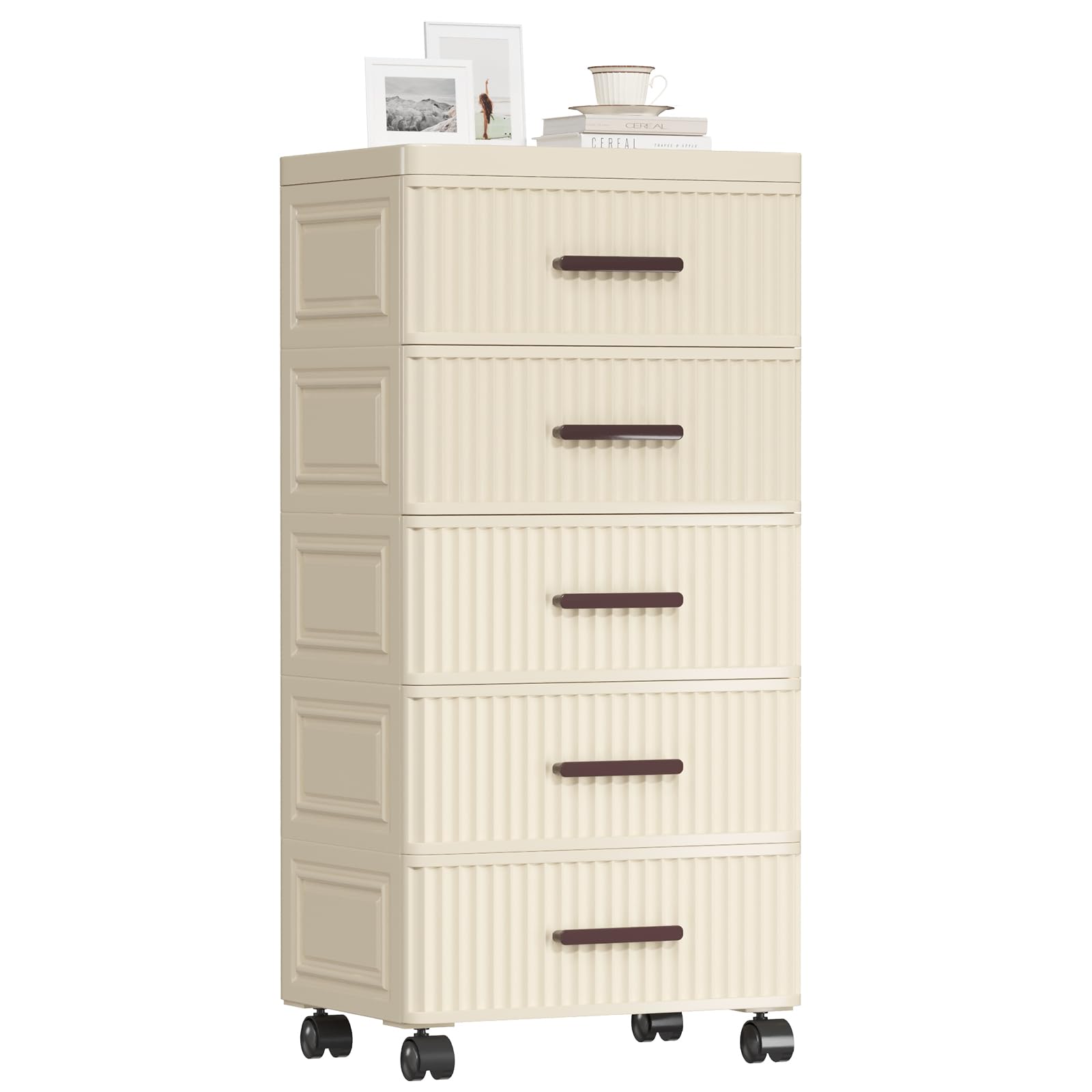 5-Tier Plastic Drawer Storage Organizer with Wheels - 14