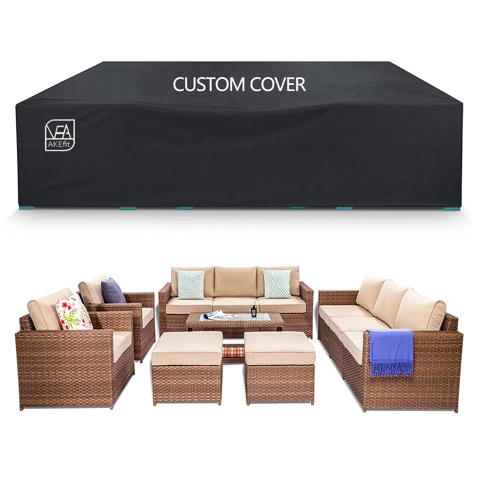 AKEfit Heavy Duty 600D Waterproof Outdoor Furniture Covers - Custom Size for Patio Sectional, Square & Rectangle Table - 2 Years Lifespan, Extra Large Durable Protection for Long Term Use - Perfect for Backyard, Deck, Garden & All-Weather Outdoor Furniture Protection