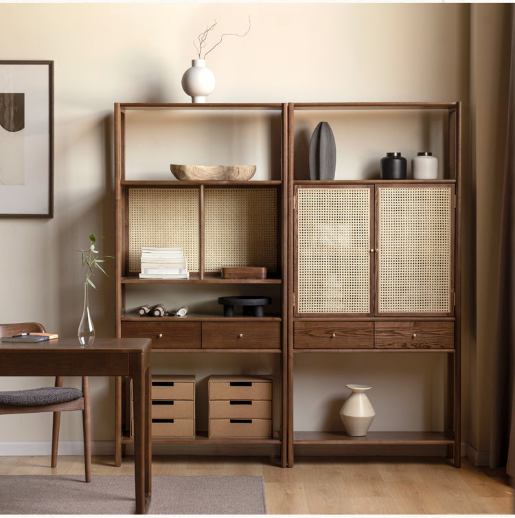 Solid Black Walnut & Ash Wood Bookshelf Display Cabinet - Modern Bookcase for Living Room, Office & Library Storage