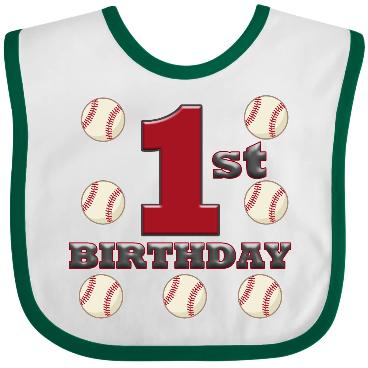 Inktastic First Birthday Baseball Baby Bib - Soft Cotton Adjustable Bib for Boys & Girls - Perfect for 1st Birthday Parties, Baseball Theme Celebrations & Everyday Mealtime Use